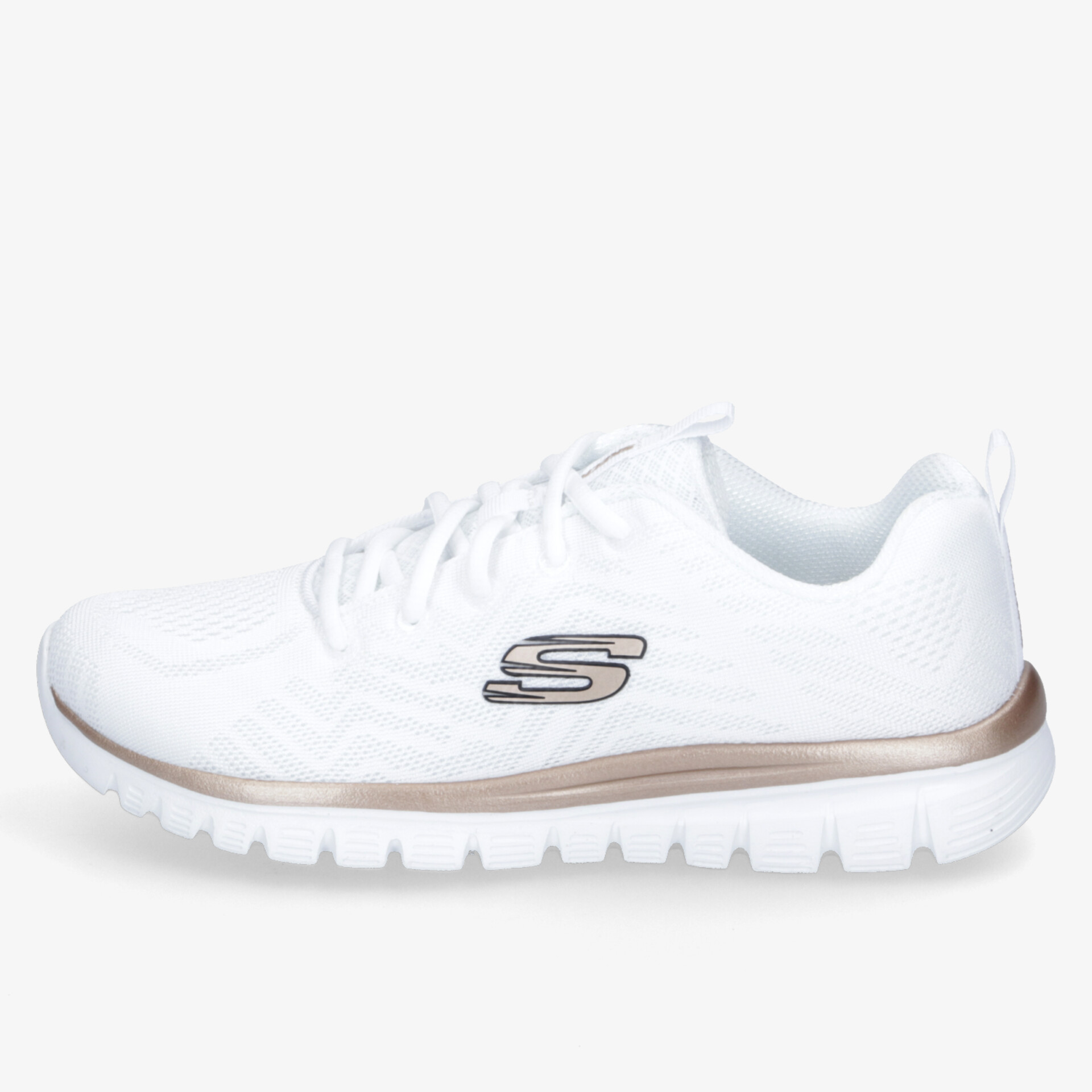 Weißer leichter Sneaker mit flexibler Sohle und modernem Design, seitliche Ansicht