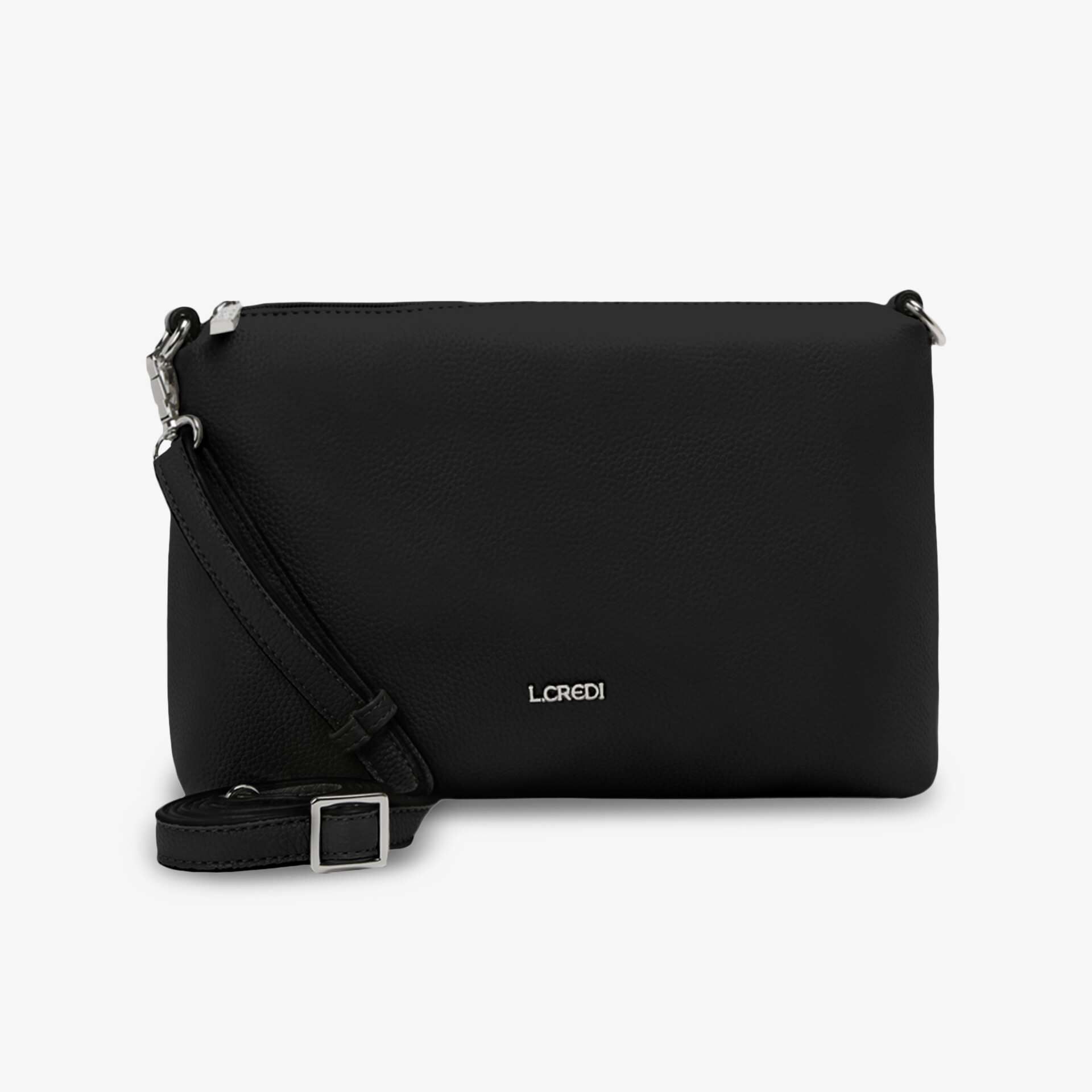 Elegante schwarze Tasche mit glatter Oberfläche und verstellbarem Schulterriemen für vielseitigen Einsatz