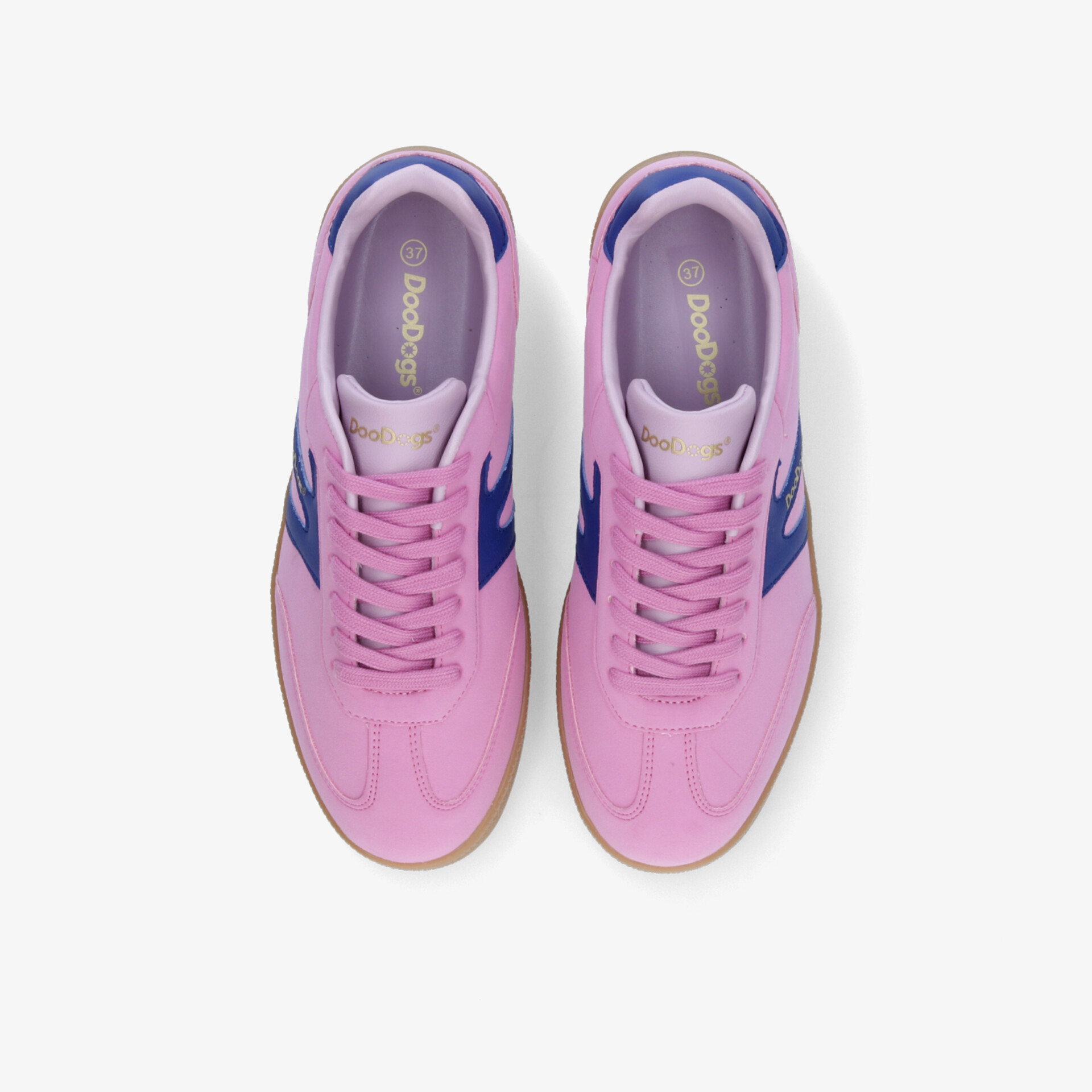 Rosa Sneaker mit blauen Akzenten, sportlich und bequem mit Schnürsenkeln, modernes Design und flexible Sohle, Paaransicht