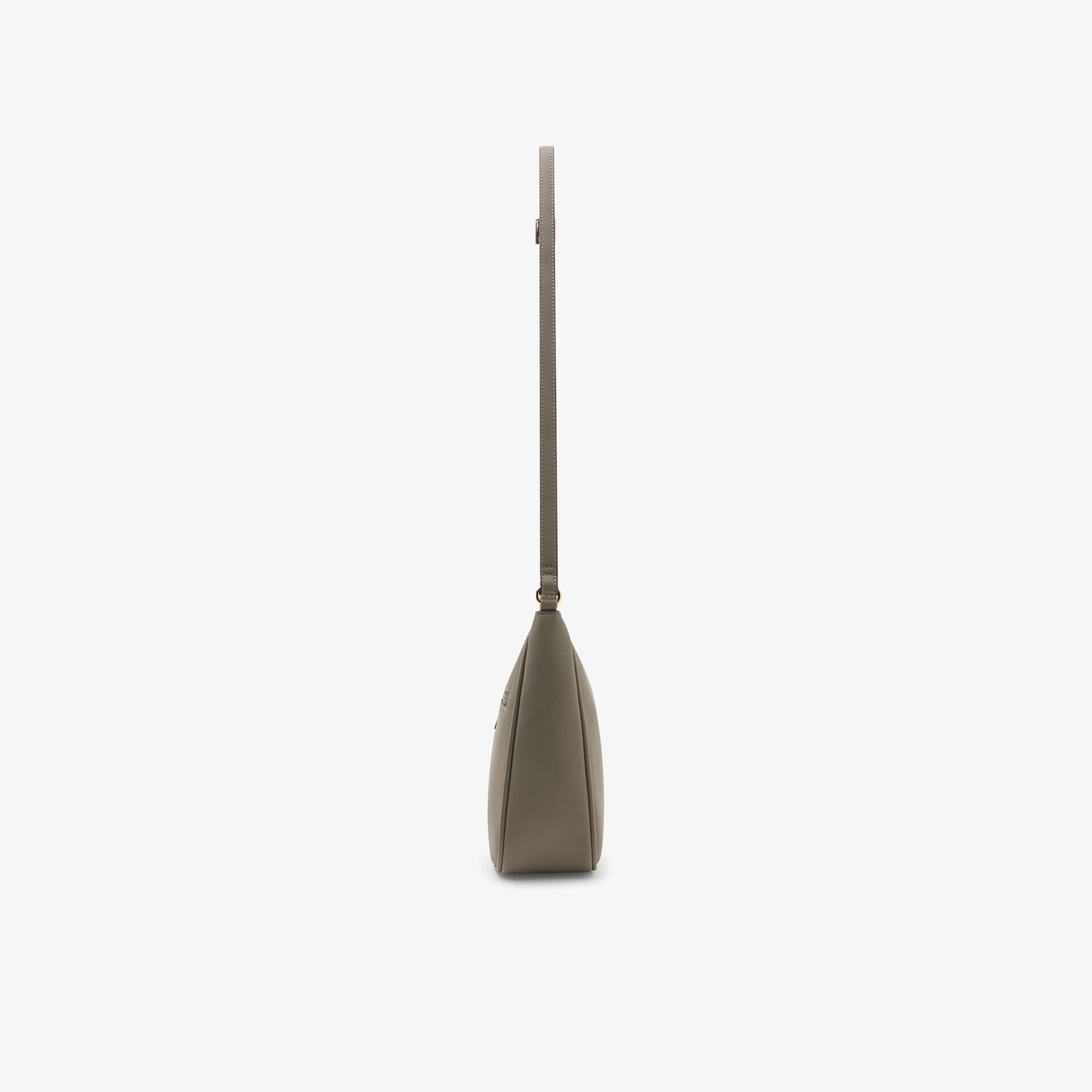 Schlanke olivgrüne Tasche mit langer Trageschlaufe und praktischem Design, seitliche Ansicht