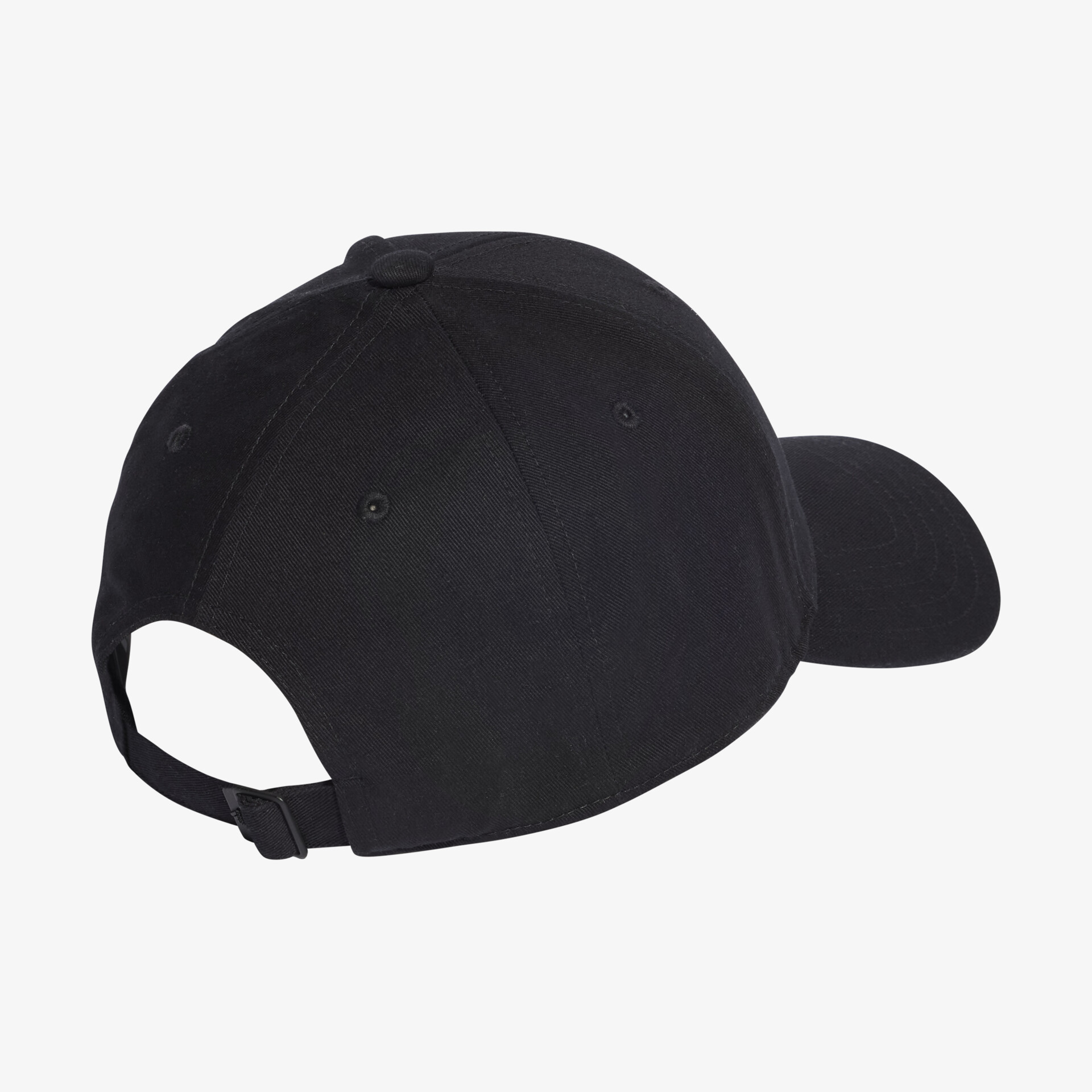 Schwarze Baseballkappe mit verstellbarem Verschluss und modernem Design, ideal für Freizeit und Sport.