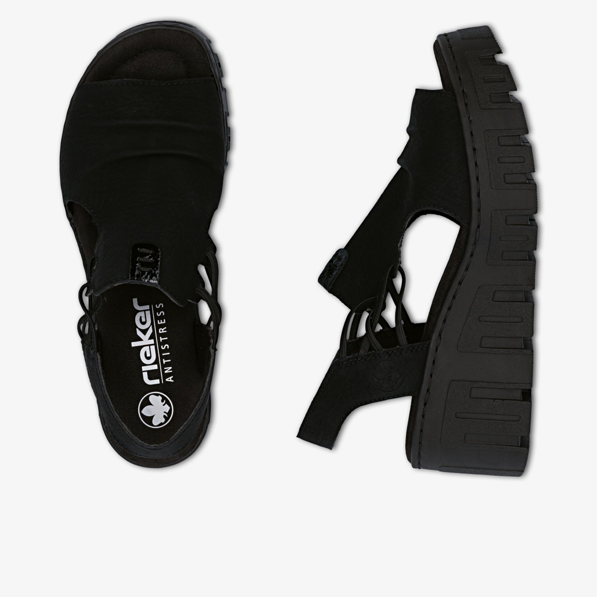 Bequeme schwarze Sandalen mit dicker rutschfester Sohle und verstellbarem Riemen für optimalen Halt