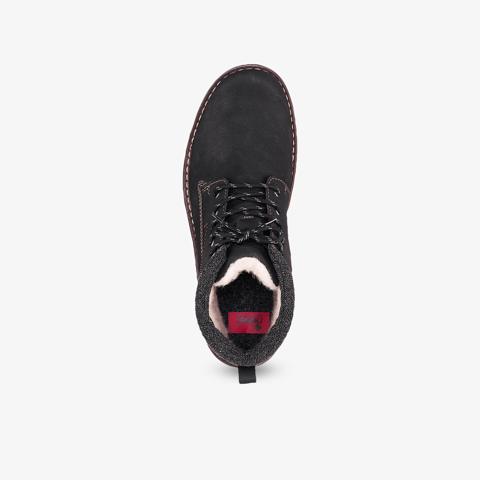 Schwarz-brauner robuster Schuh mit warmer Innenfütterung und rutschfester Sohle für hohen Tragekomfort