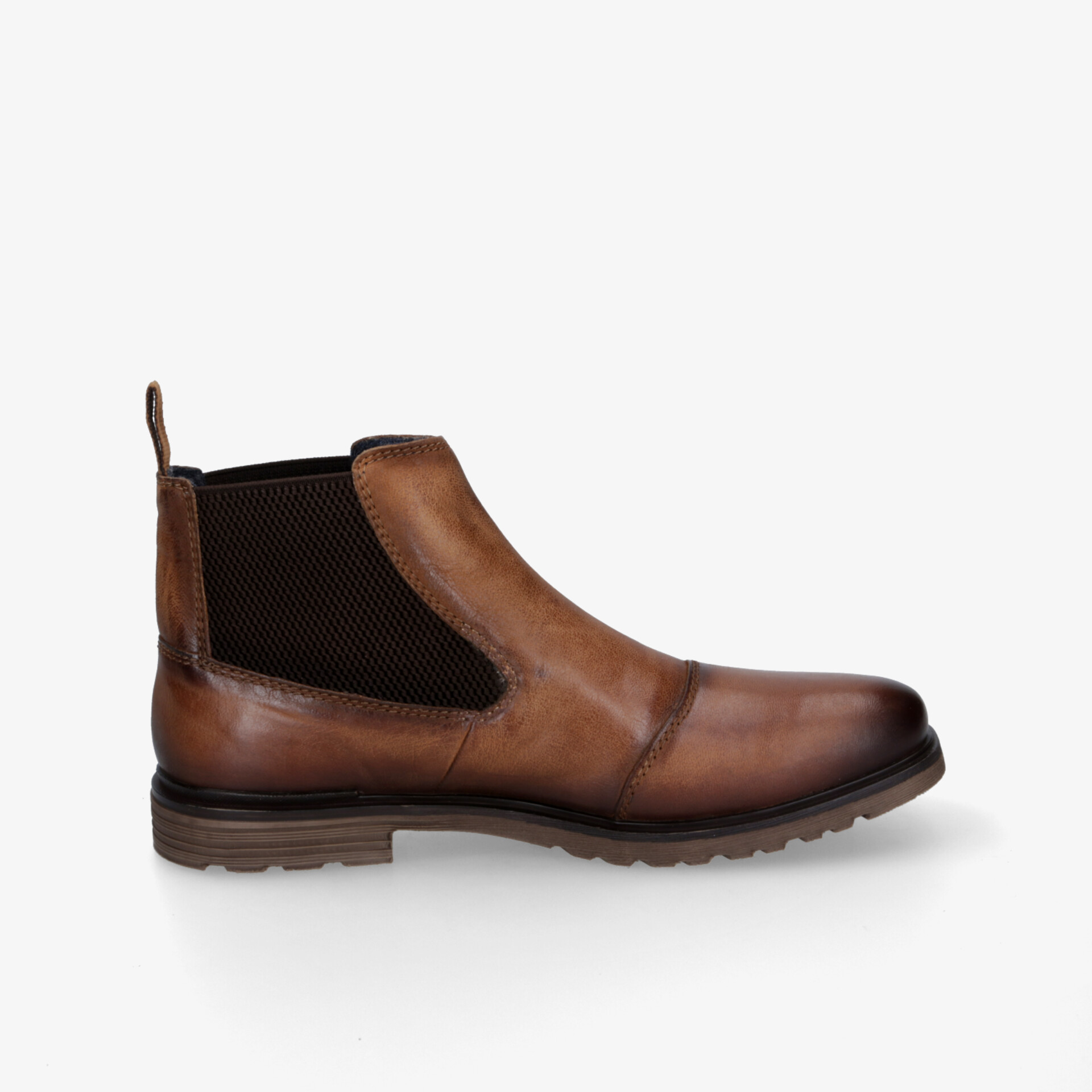 Eleganter brauner Leder Chelsea Boot mit elastischen Einsätzen und komfortabler, rutschfester Sohle