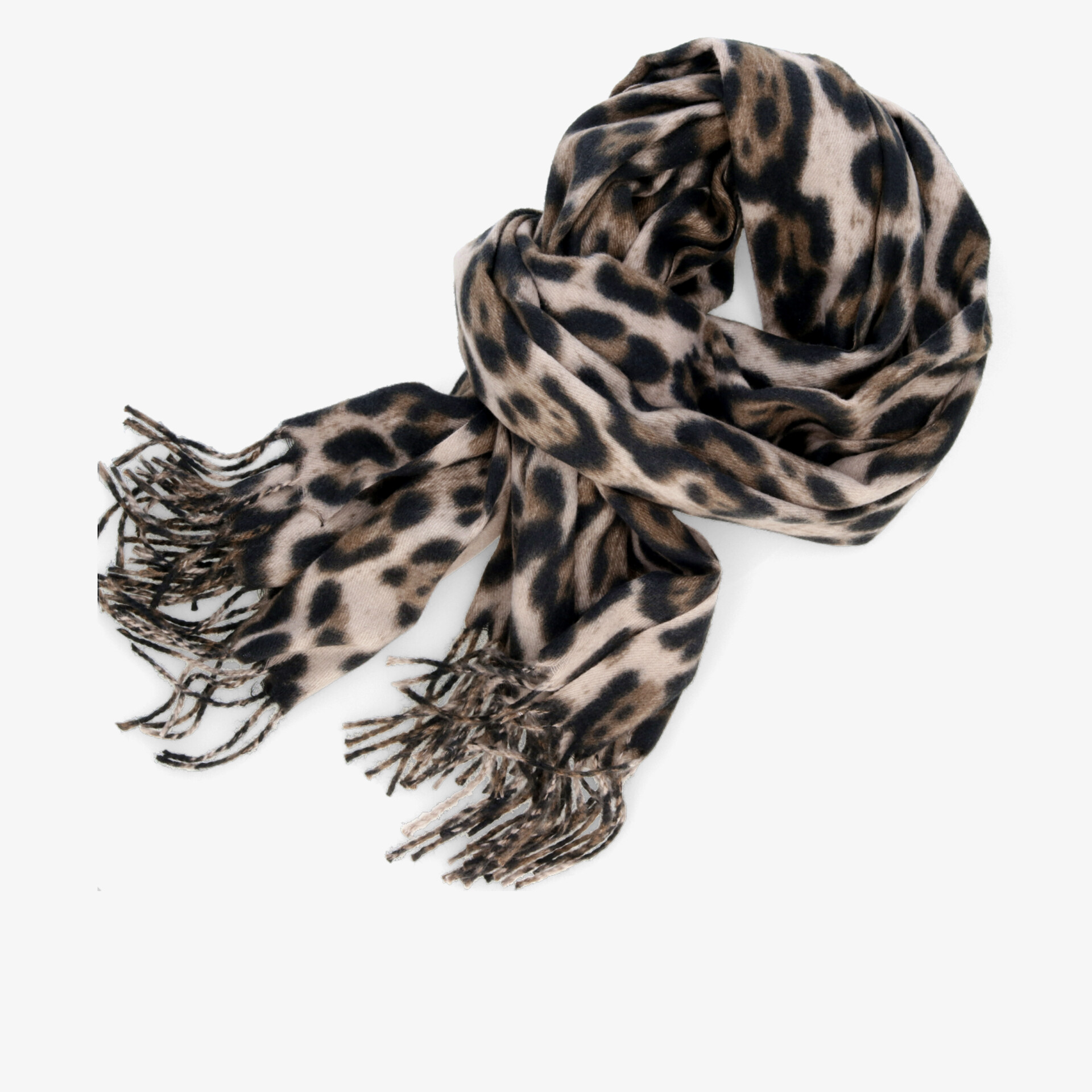 Stilvoller Leoparden-Schal mit Fransen für eleganten Look und angenehmen Tragekomfort.