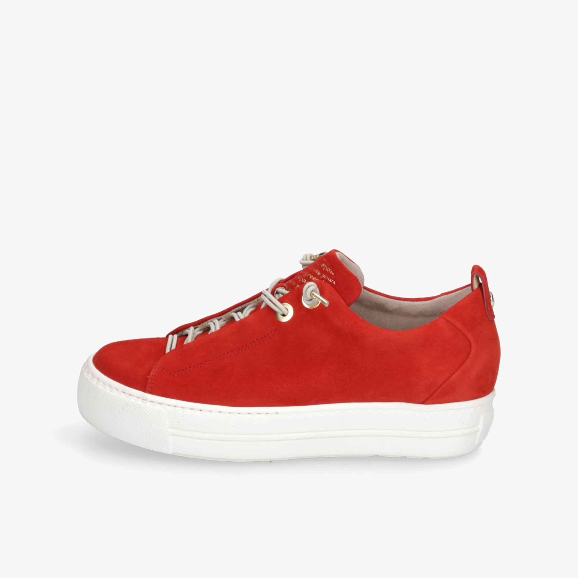 Roter Sneaker mit weißer leichter Sohle in seitlicher Ansicht, modern und bequem für täglichen Einsatz