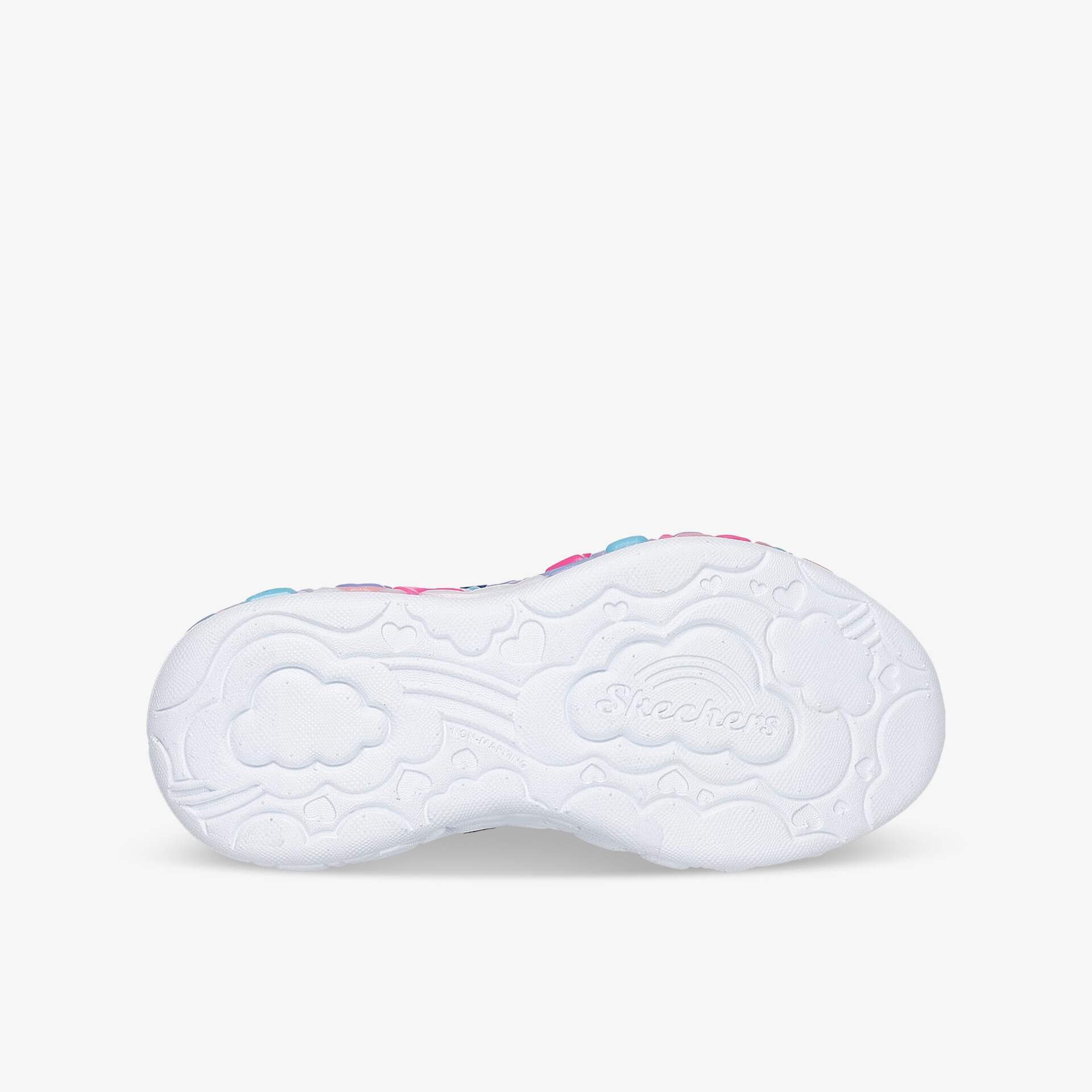 Weiße Schuhsohle mit strukturiertem rutschfestem Profil für hohen Tragekomfort und optimale Dämpfung