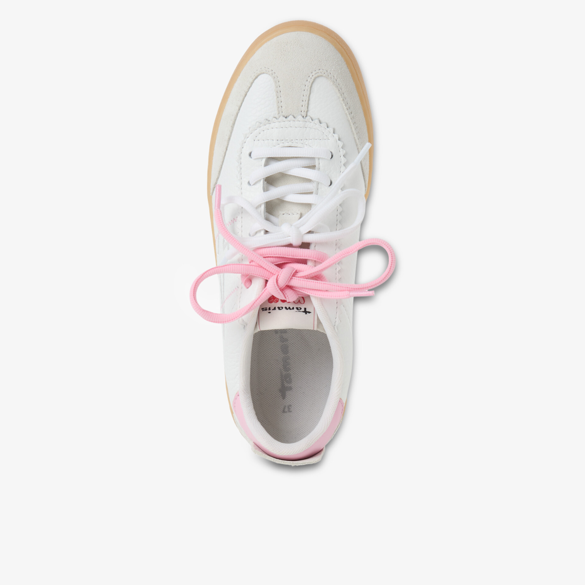 Weißer Sneaker mit rosafarbenen Schnürsenkeln, sportlich und bequem, ideal für vielseitige Outfits