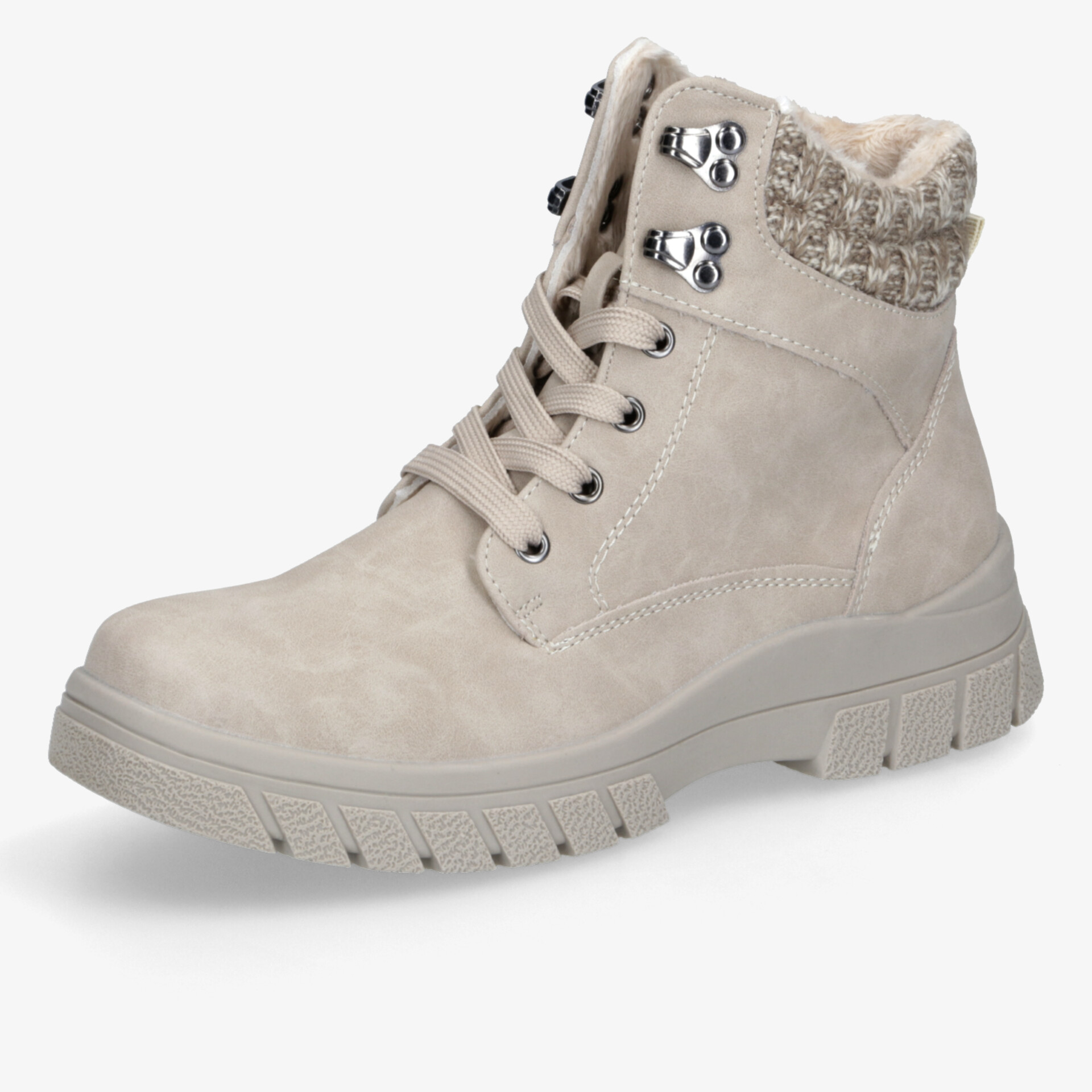 Beiger robuster Schnürstiefel mit weichem Innenfutter und rutschfester Profilsohle für hohen Tragekomfort