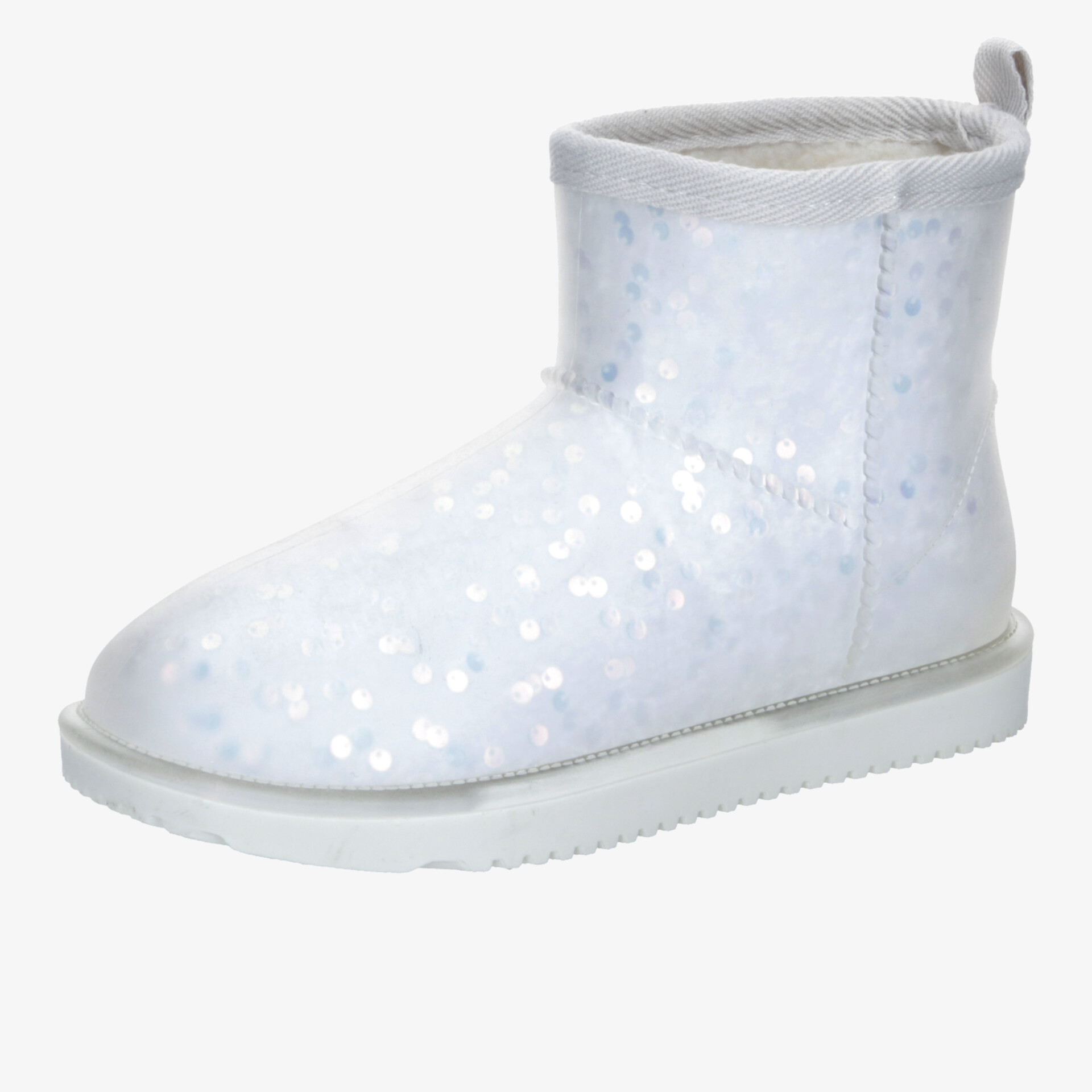 Weißer glänzender Halbstiefel mit gepolsterter Innenseite und rutschfester Sohle für angenehmen Tragekomfort