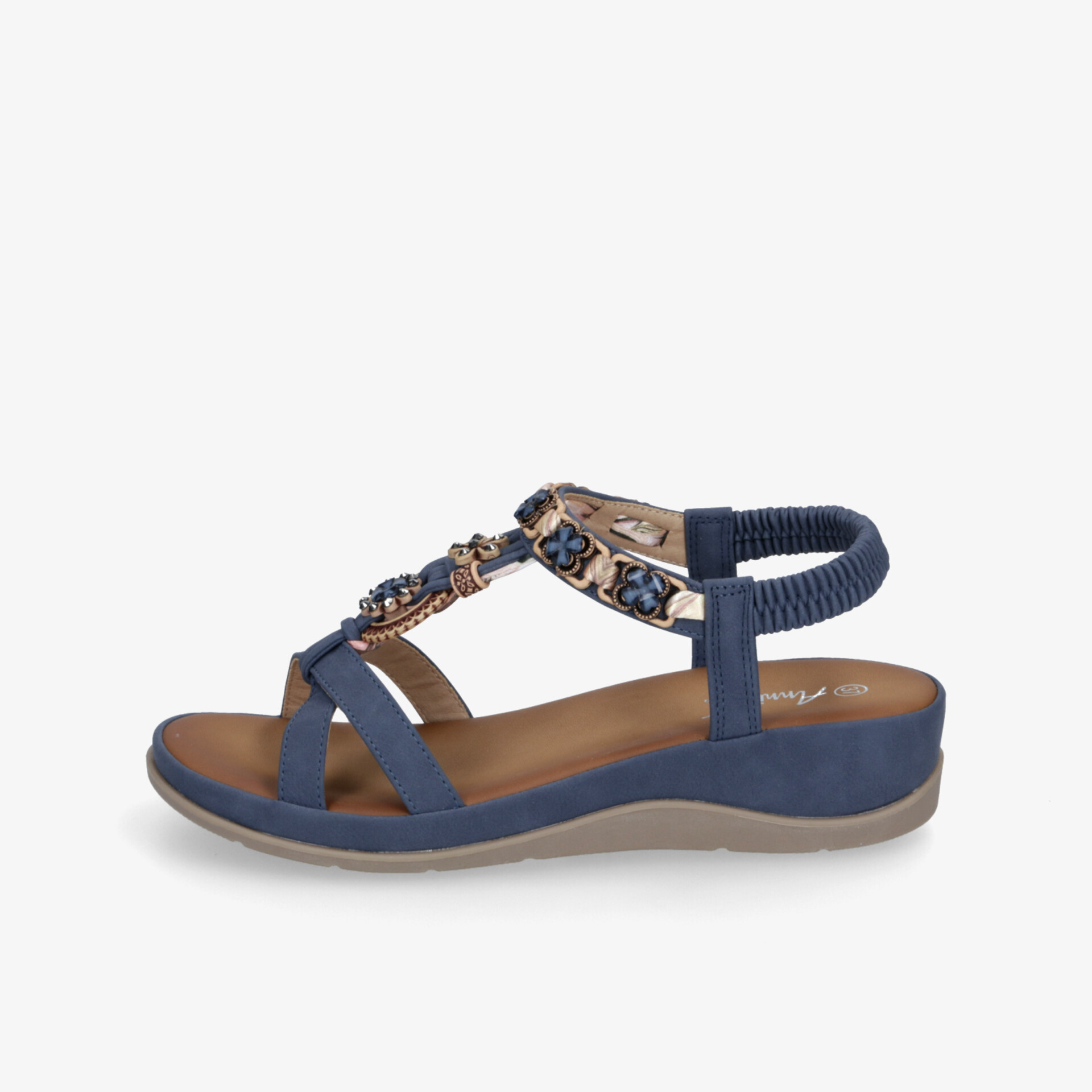 Bequeme blaue Sandale mit weicher Polsterung, rutschfester Sohle und elastischem Fersenriemen, perfekte Passform