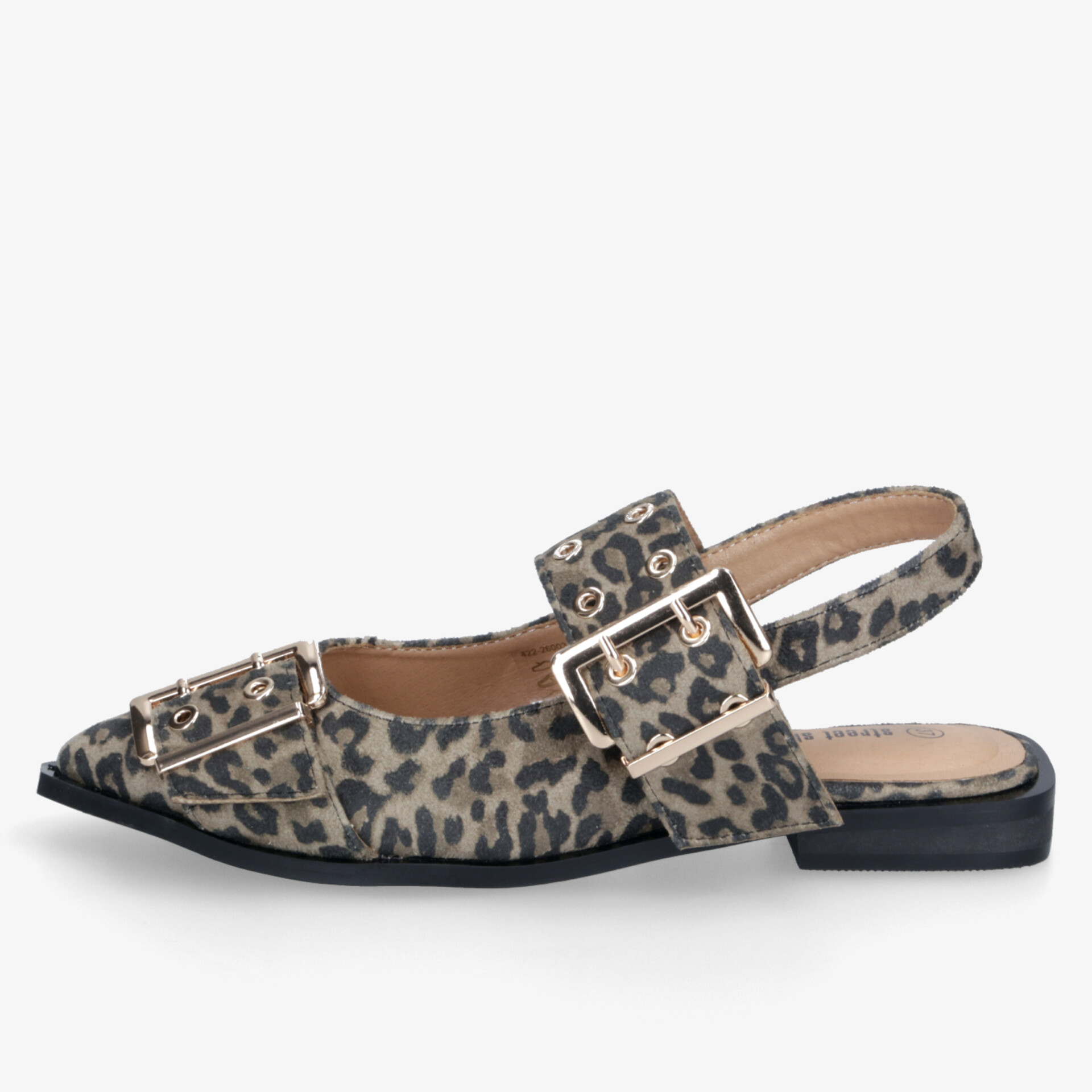 Eleganter Slingback-Slipper mit spitzer Form, Leopardmuster und verstellbarem Riemen für bequemen Sitz