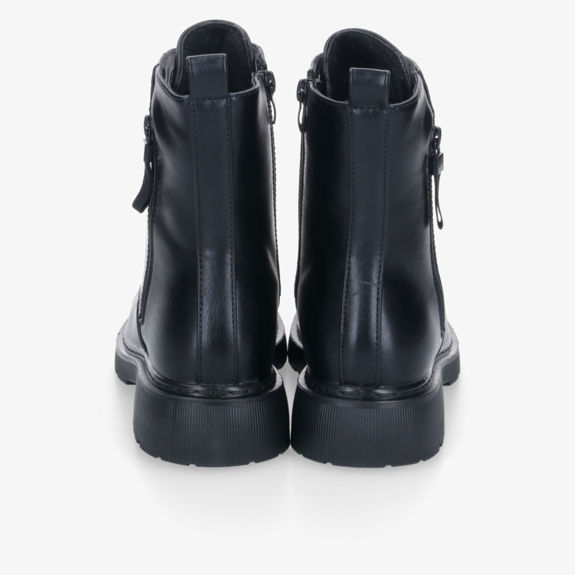 Schwarze Schnürstiefel aus Leder mit robuster rutschfester Sohle, klassisches Design für optimalen Komfort.