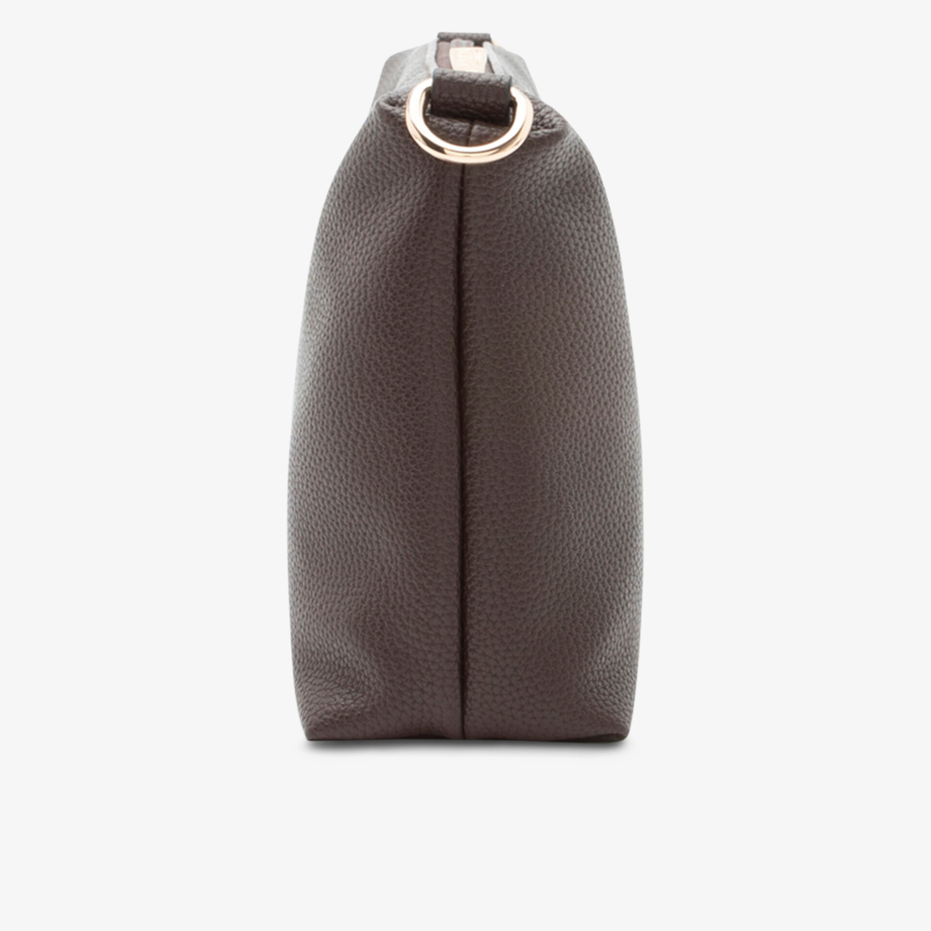 Schlichte braune Ledertasche mit silbernem Ring, elegante und geräumige Form für vielfältige Nutzung