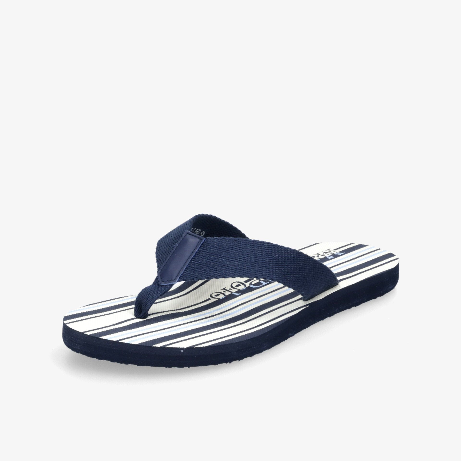 Maritime Flip-Flops mit Streifenmuster, strapazierfähigem Riemen und rutschfester Sohle für bequemen Tragekomfort.