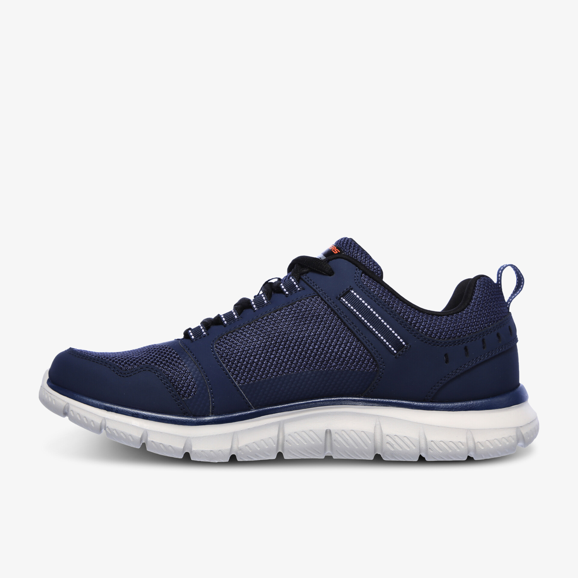 Bequemer und atmungsaktiver blauer Sportschuh mit flexibler weißer Sohle und modernem Design