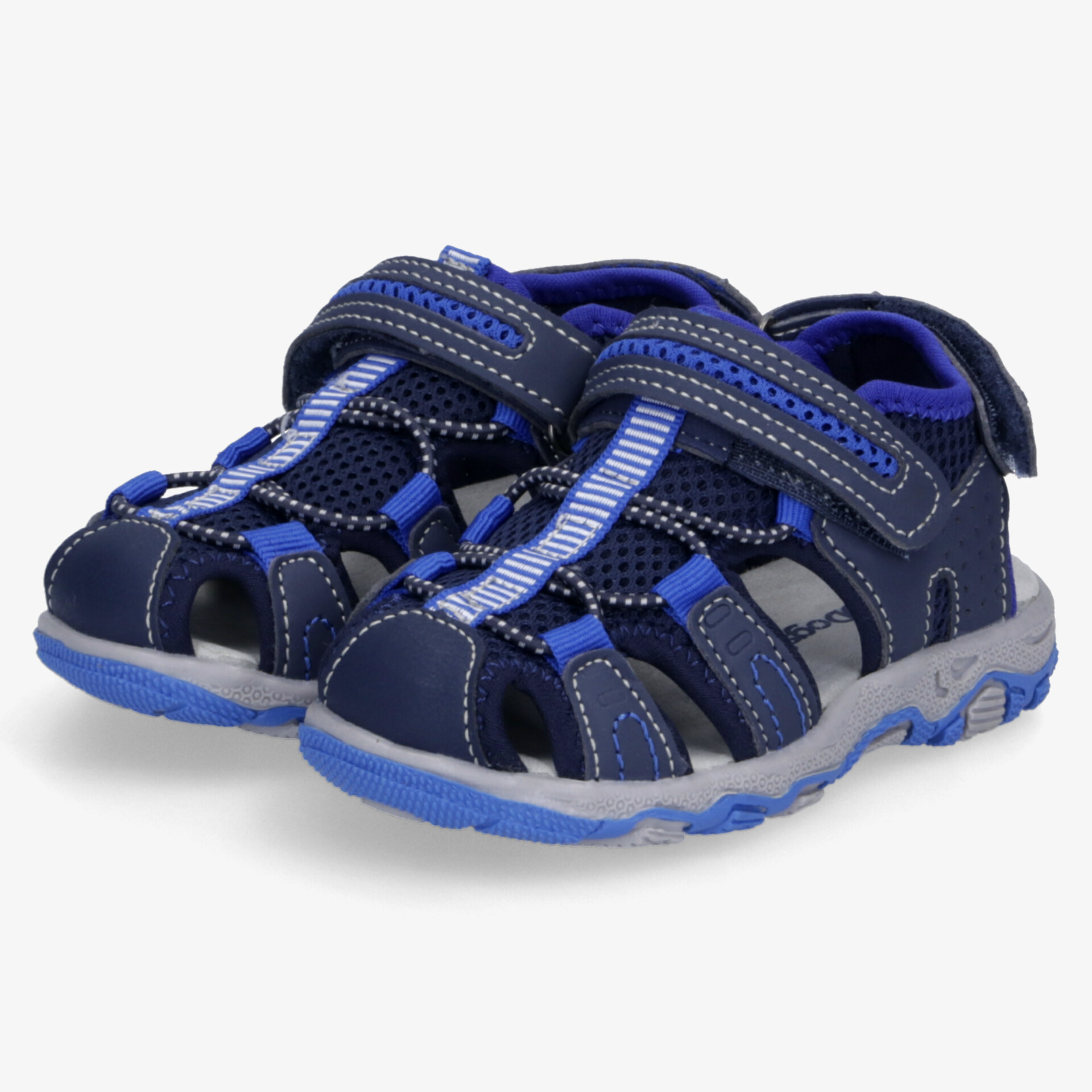 Sportliche blaue und graue Sandalen mit Klettverschluss, gepolstert und rutschfester, flexibler Sohle, bequem und robust