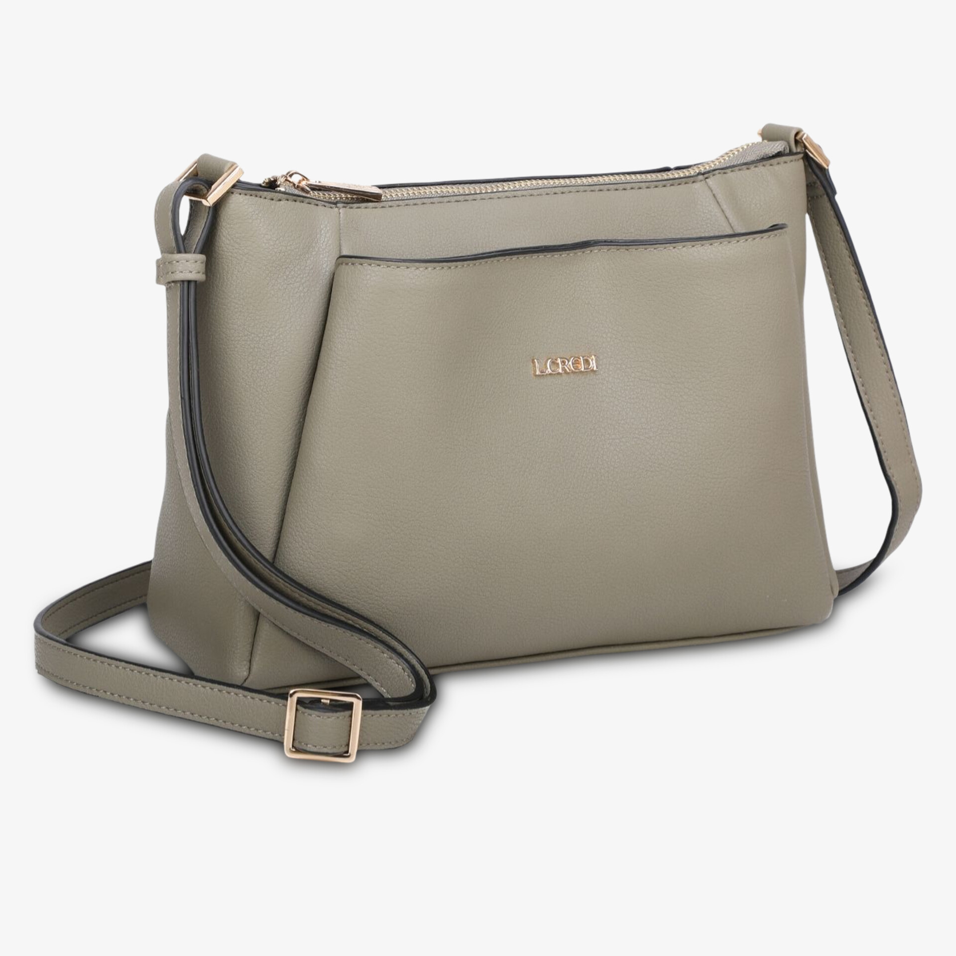 Elegante graue Ledertasche mit verstellbarem Schulterriemen, geräumig und leicht für den Alltag