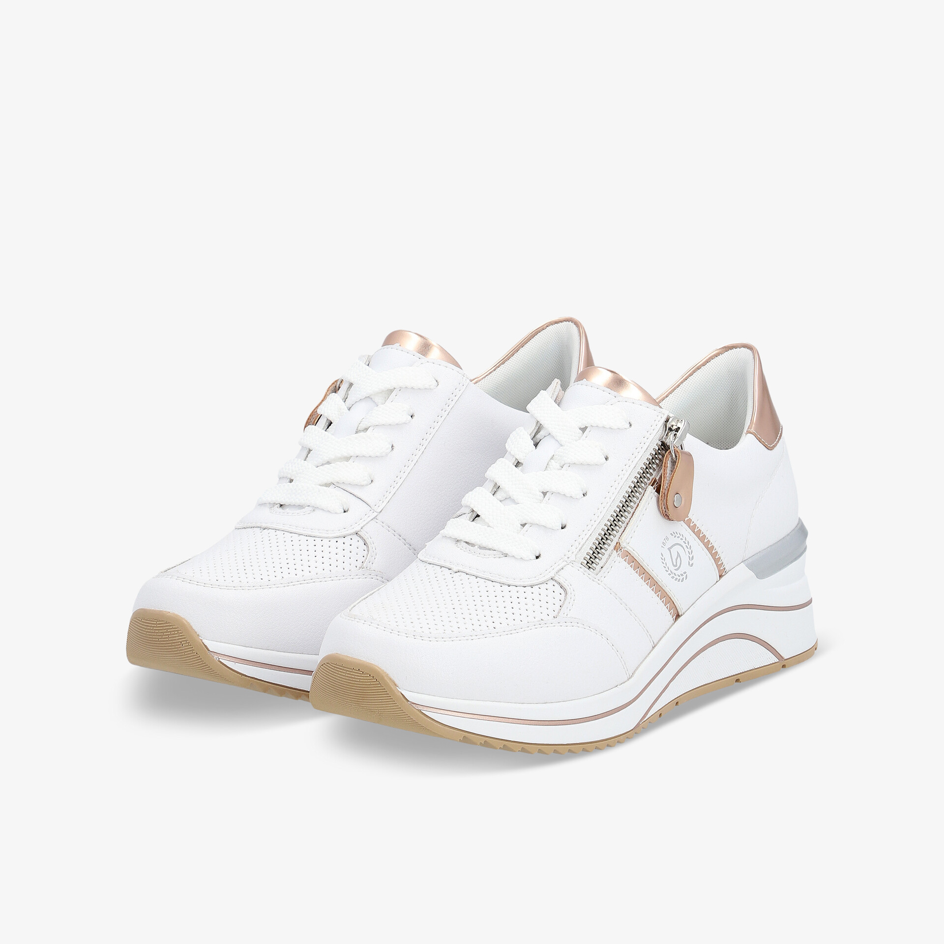 Weißer sportlicher Sneaker mit Reißverschluss, bequemer Passform, atmungsaktiv und leicht, moderne und stabile Sohle