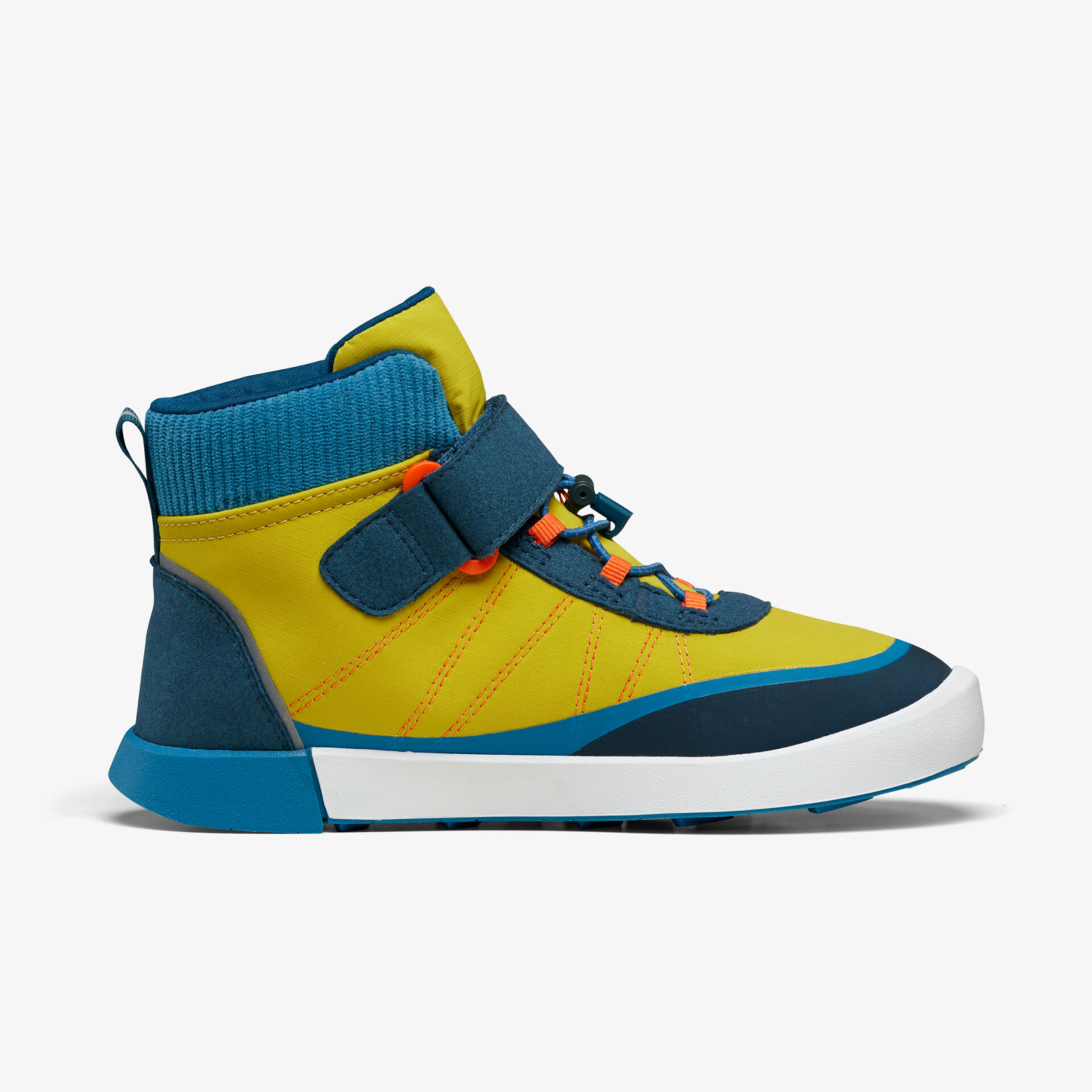 Lässige, knöchelhohe Sneakers in Gelb und Blau mit Klettverschluss und robuster Gummisohle.