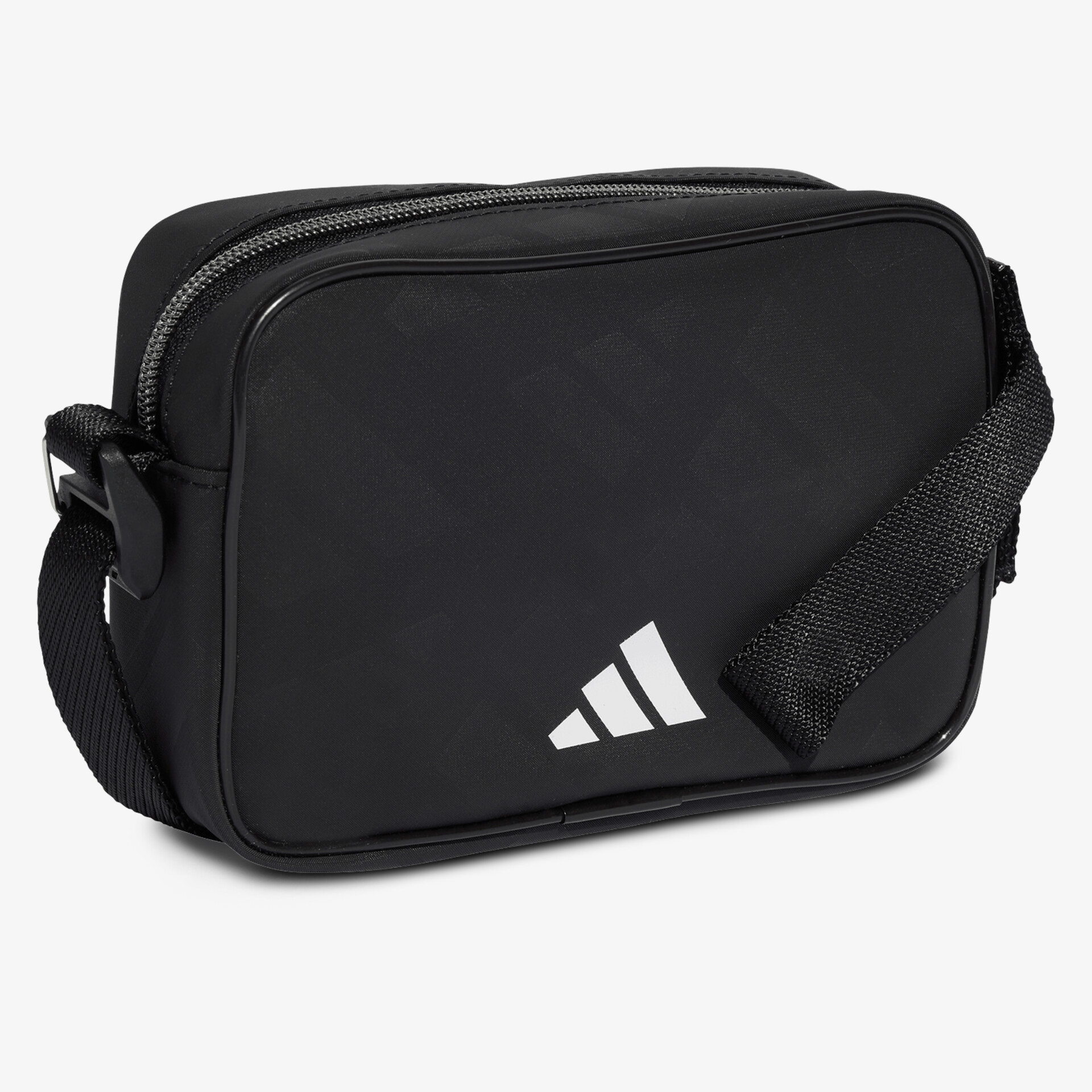 Schwarze kompakte Schultertasche mit verstellbarem Gurt und sportlichem, robustem Design, ideal für den Alltag
