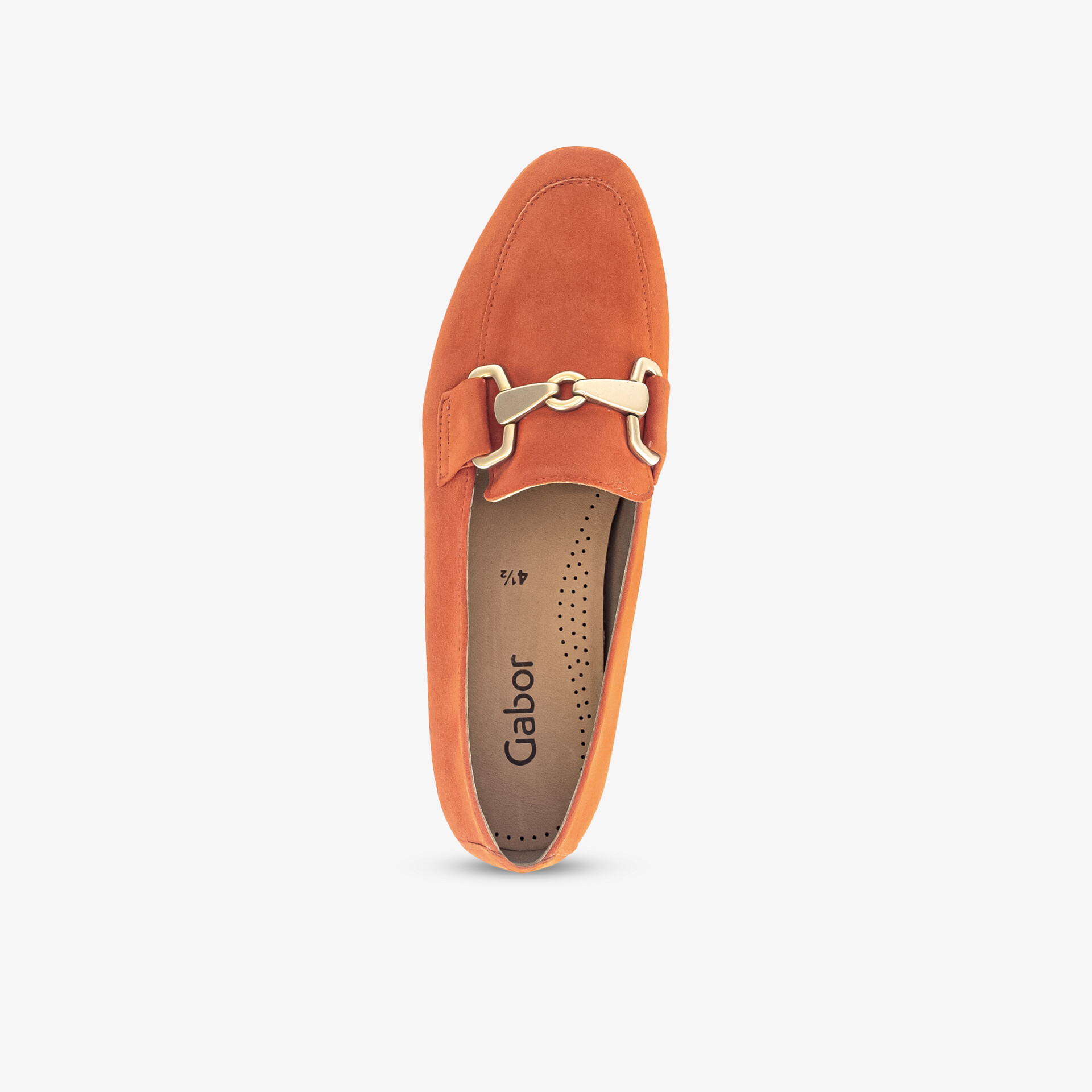 Eleganter orangener Loafer aus Wildleder mit Metallverzierung für stilvollen Komfort.