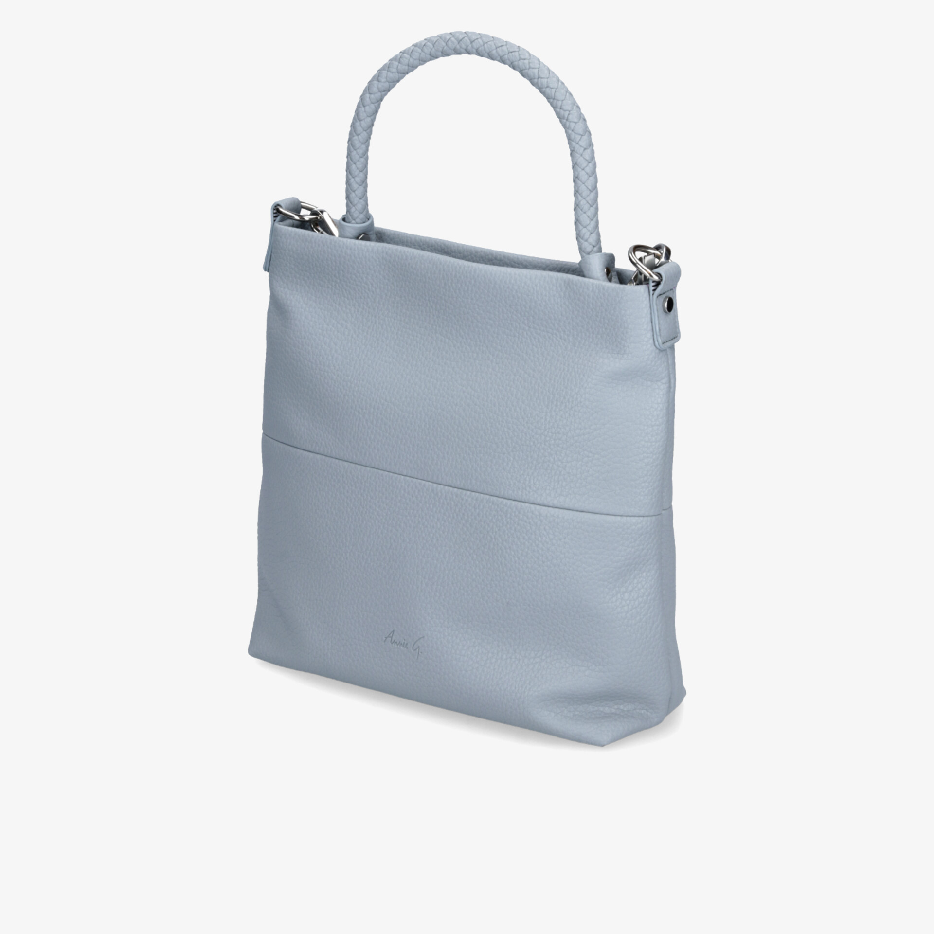 Moderne hellblaue Tasche mit stabilem Griff und schlichtem Design, ideal für Alltag und Büro