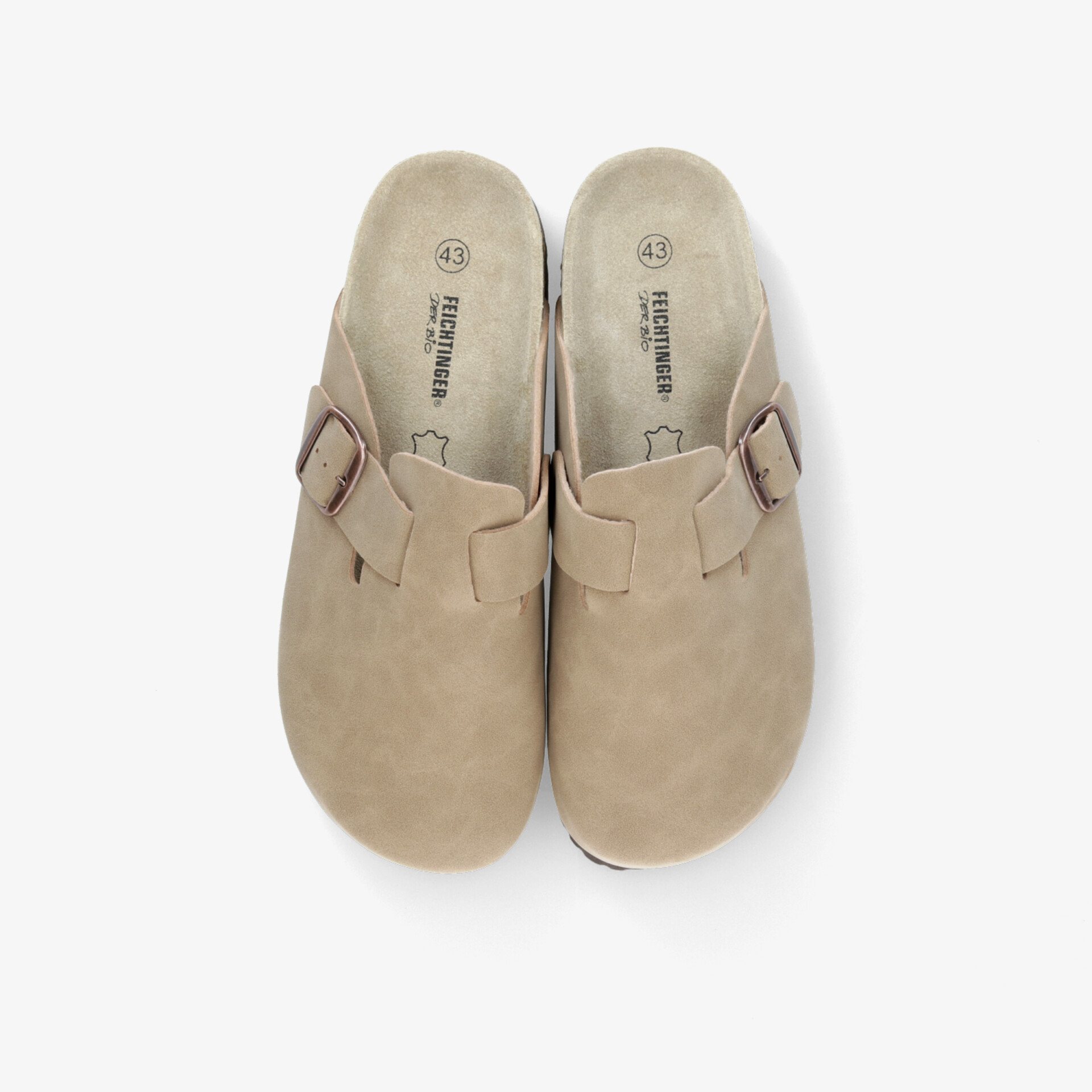 Bequeme Wildleder Clogs mit verstellbarem Riemen in Top-Down-Ansicht, weich und atmungsaktiv für lockeren Tragekomfort