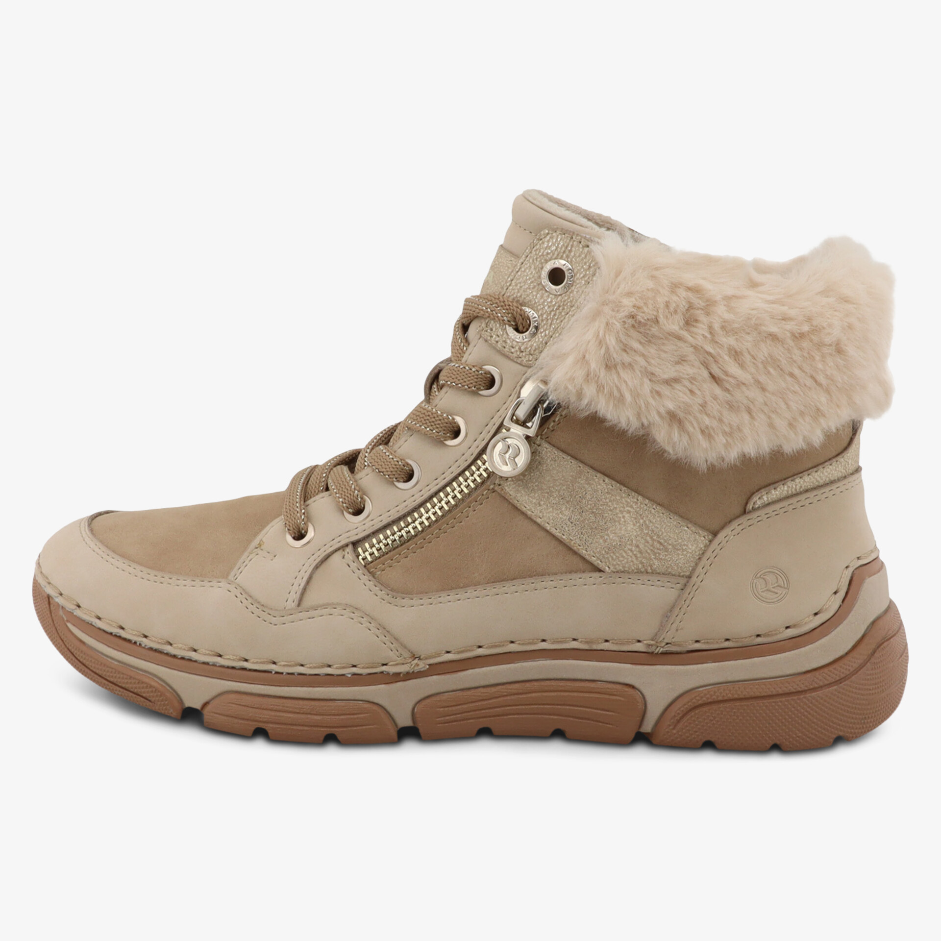 Bequemer Sneaker-Boot mit warmem Fellfutter, praktischem Reißverschluss und rutschfester Sohle in seitlicher Ansicht