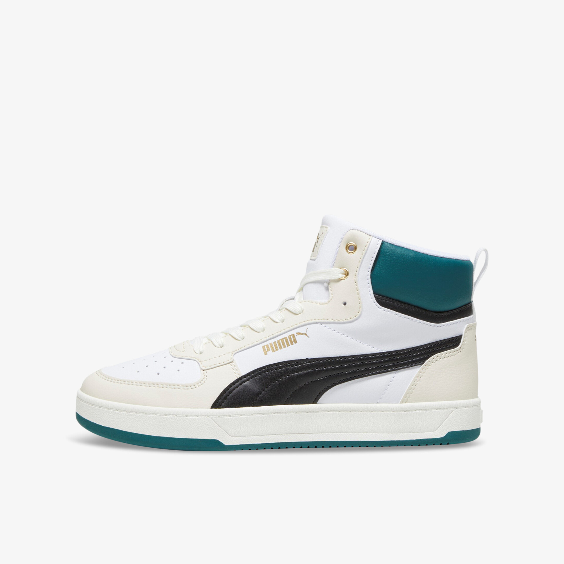 Modischer weißer High-Top-Sneaker mit schwarzem Streifen, ideal für sportlichen und lässigen Stil.