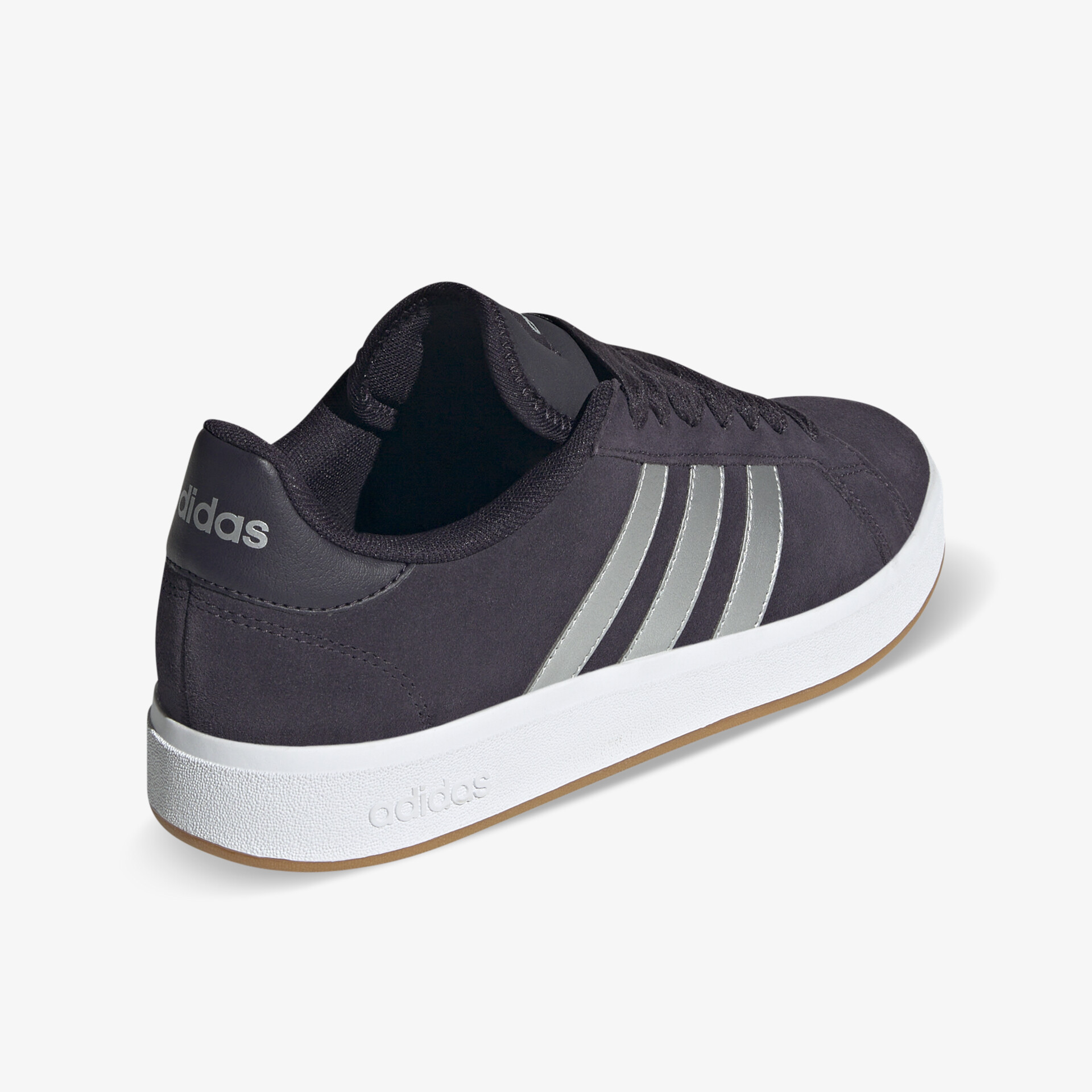Moderner schwarzer Adidas Schuh mit weißen Streifen, sportliches Design, bequem und leicht zu tragen