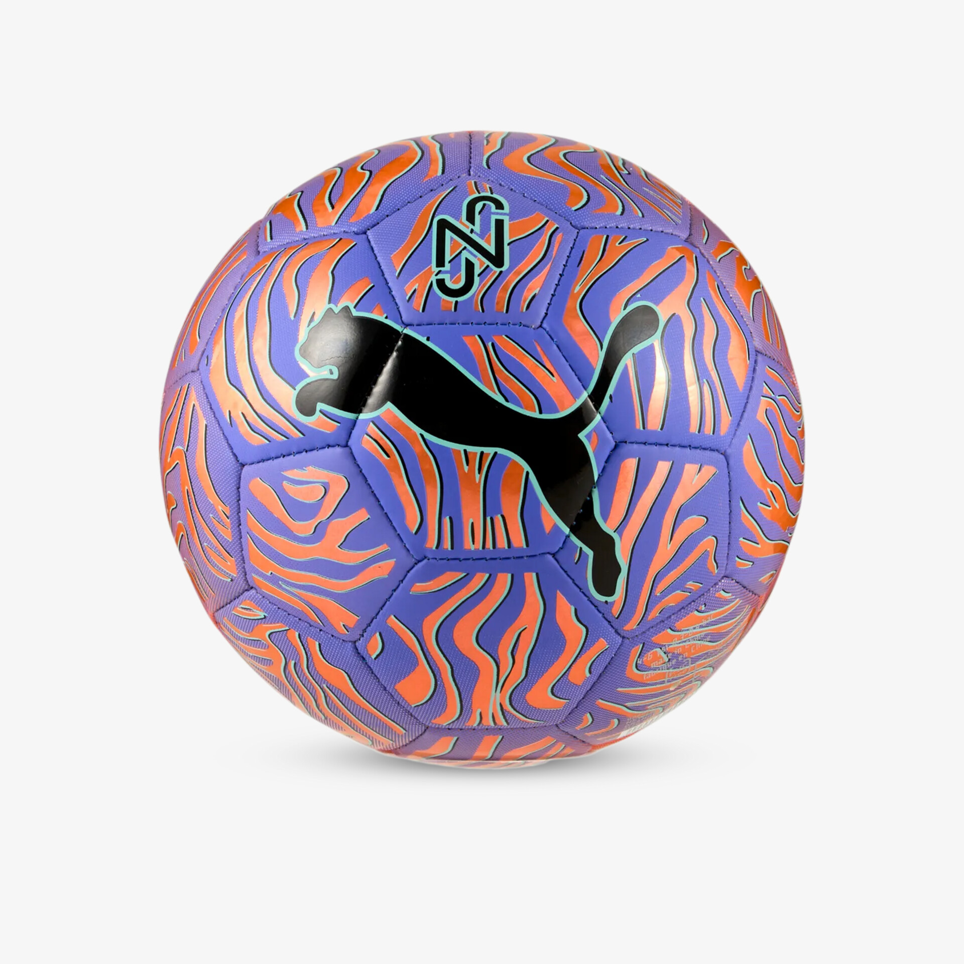 Farbenfroher Puma Fußball mit orange-lila Muster, robust und strapazierfähig für präzises Spiel