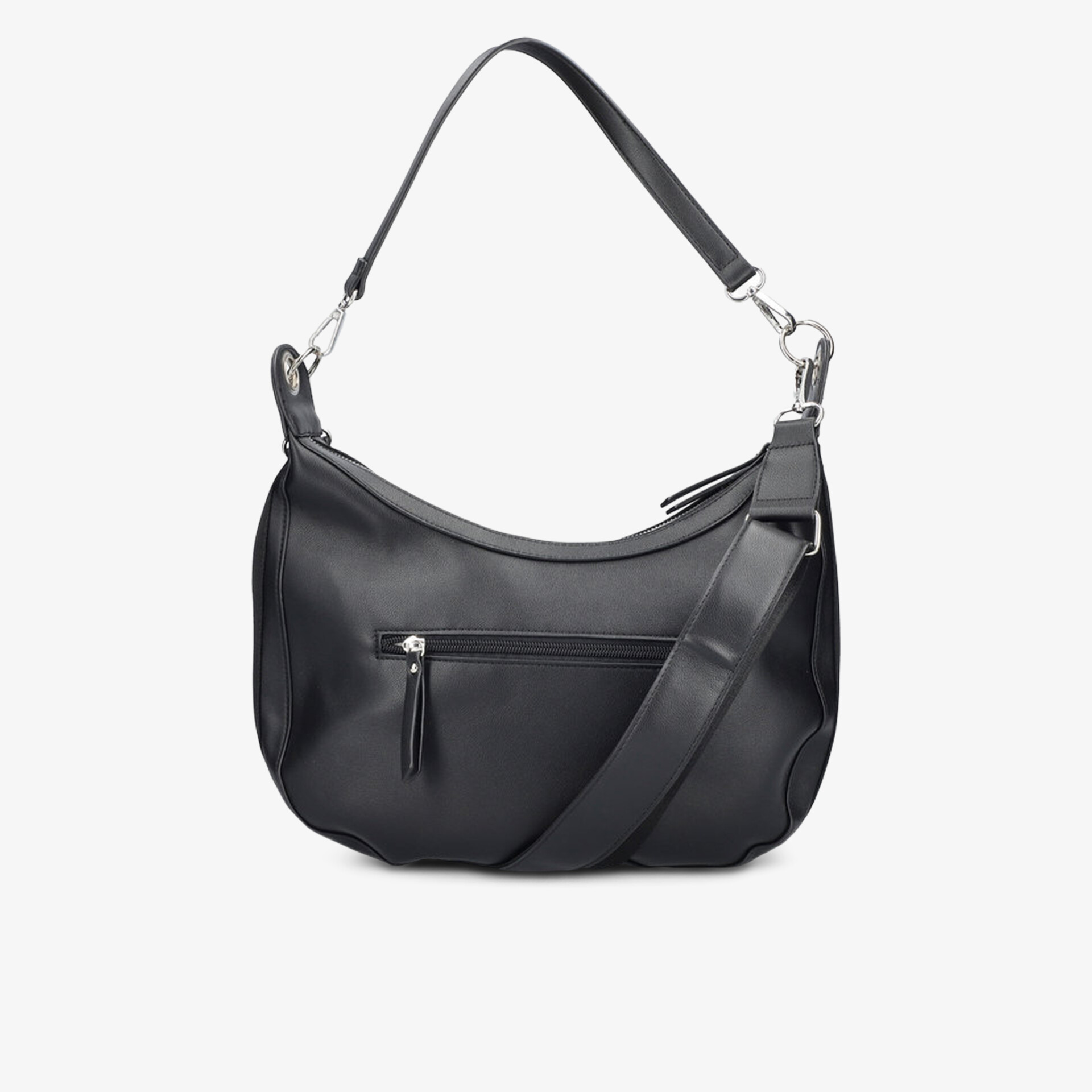 Moderne schwarze Tasche aus glattem Material mit geräumigem Innenfach und praktischem Schulterriemen