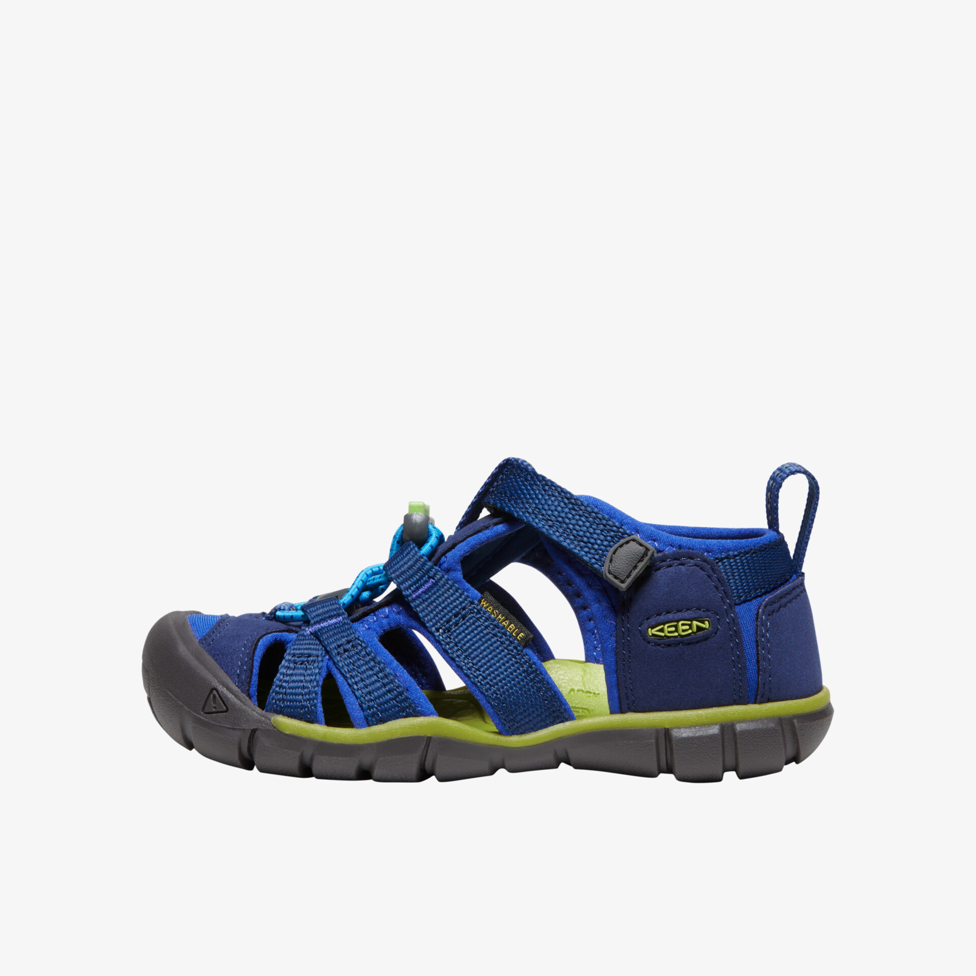 Sportliche blaue Sandalen mit rutschfester Sohle, ideal für Abenteuer und Freizeitaktivitäten.