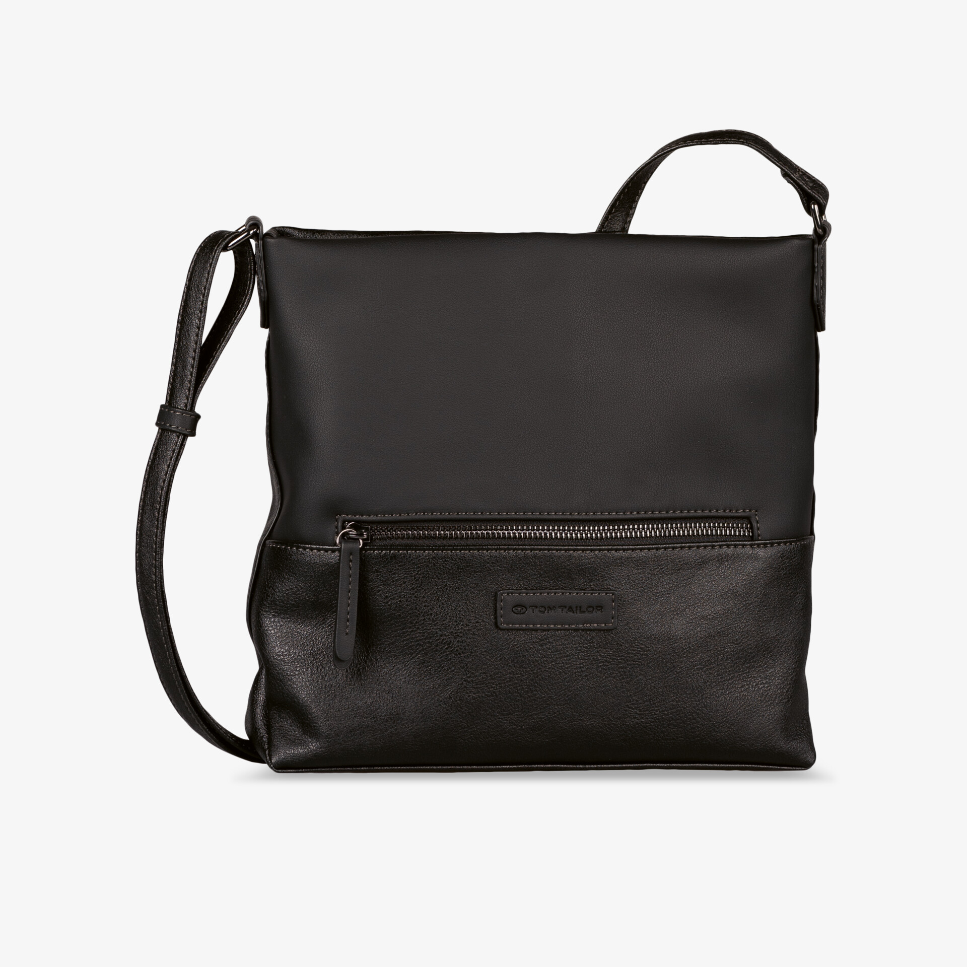 Schwarze Leder-Schultertasche mit Reißverschluss, kompakt und elegant, ideal für den Alltag und unterwegs