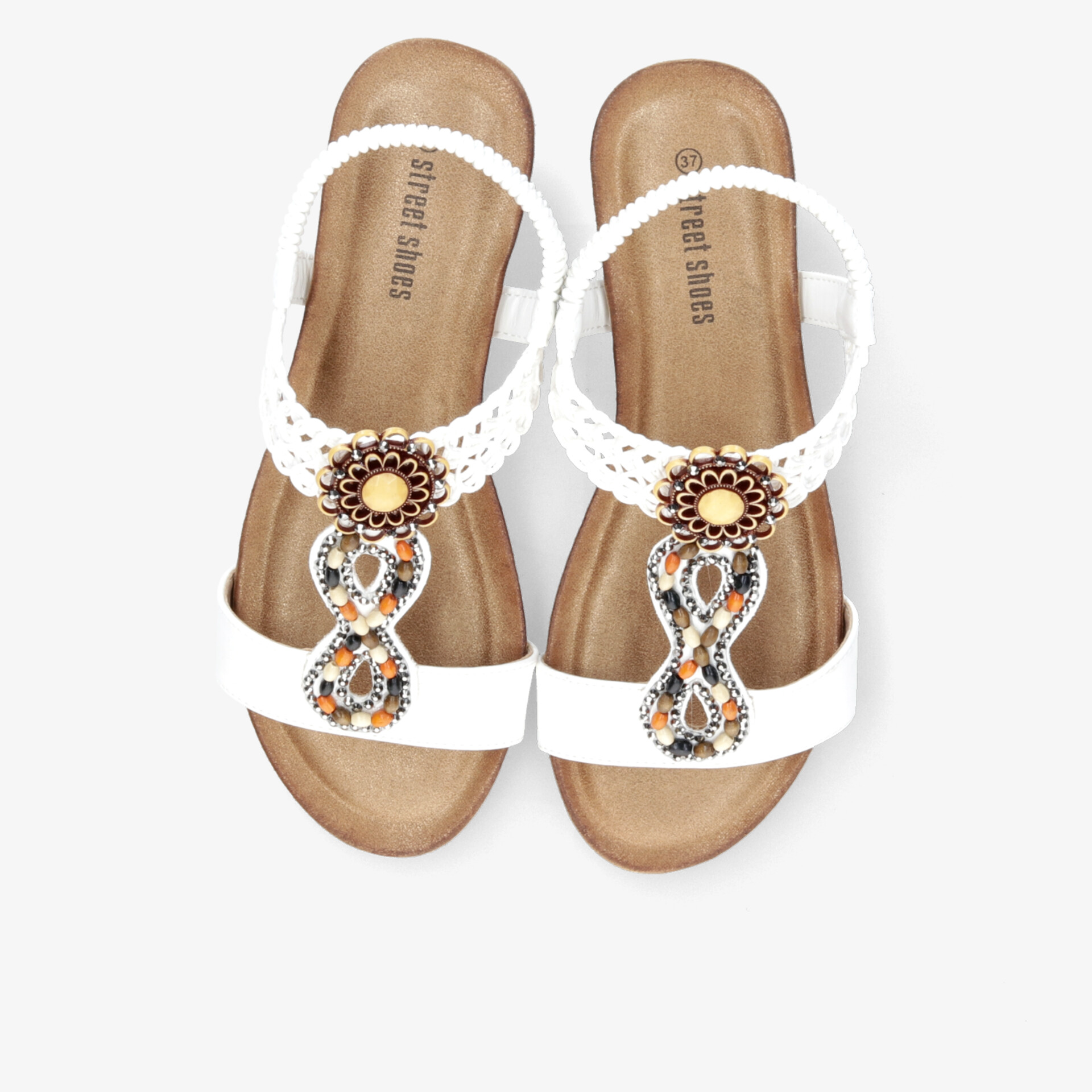 Weiß veredelte Sandalen mit bequemer Passform und funkelnden Strassverzierungen für stilvollen Sommerkomfort