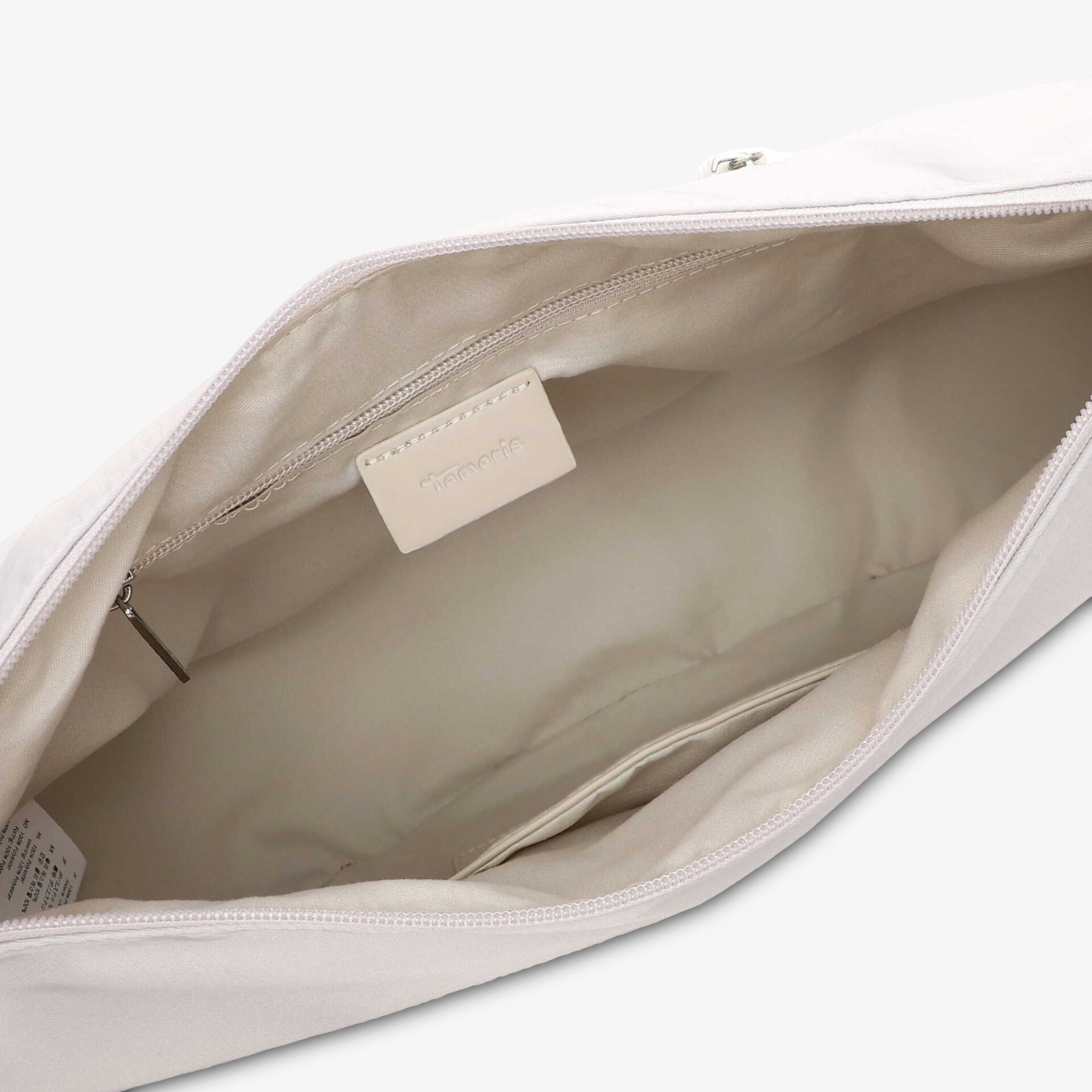 Innenansicht einer Tasche mit großem Hauptfach und Reißverschlussfach, leicht und praktisch