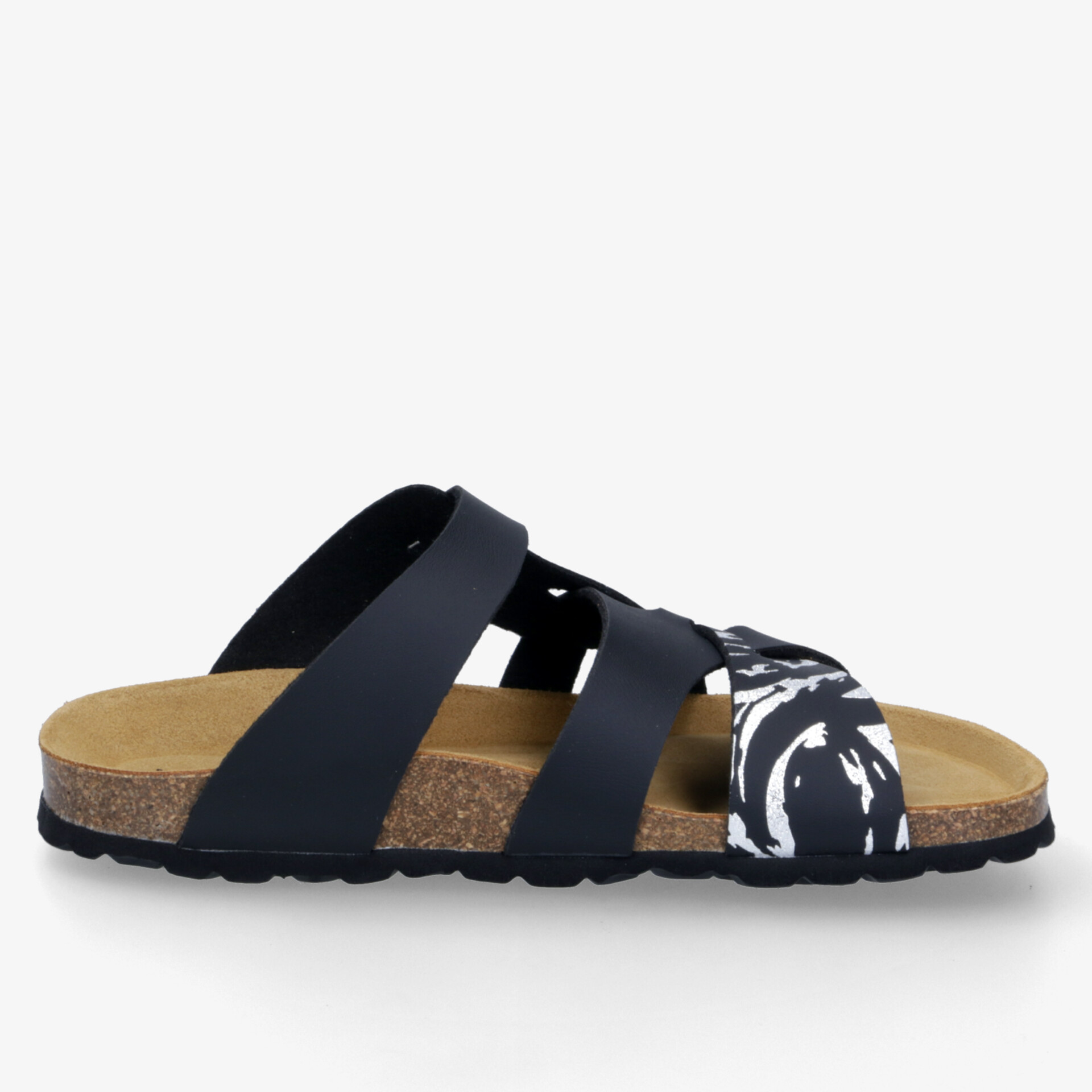 Stilvolle Sandale mit gekreuzten Riemen und bequemem Fußbett, ideal für den Sommer.