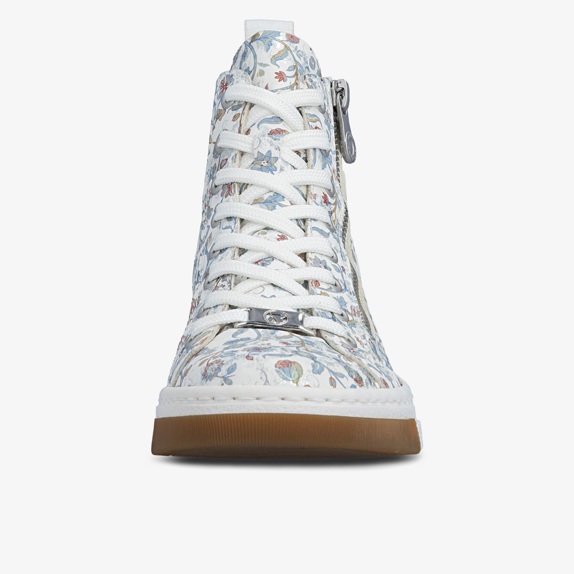 Hoher Sneaker mit floralem Muster, Reißverschluss und Schnürung, rutschfeste Gummisohle für guten Halt