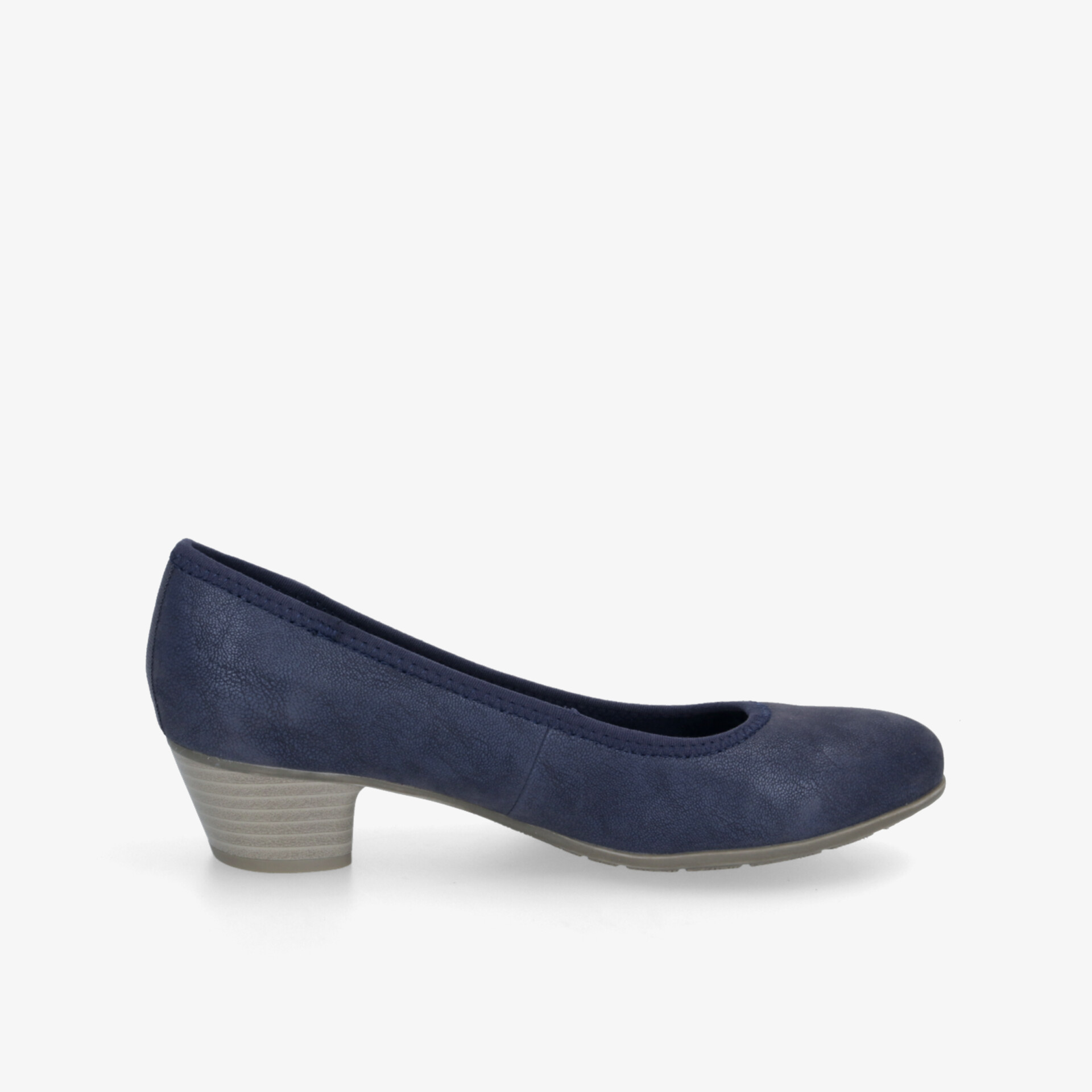 Navyfarbener Schuh mit niedrigem Absatz und zeitlosem Design, perfekt für vielseitige Anlässe.