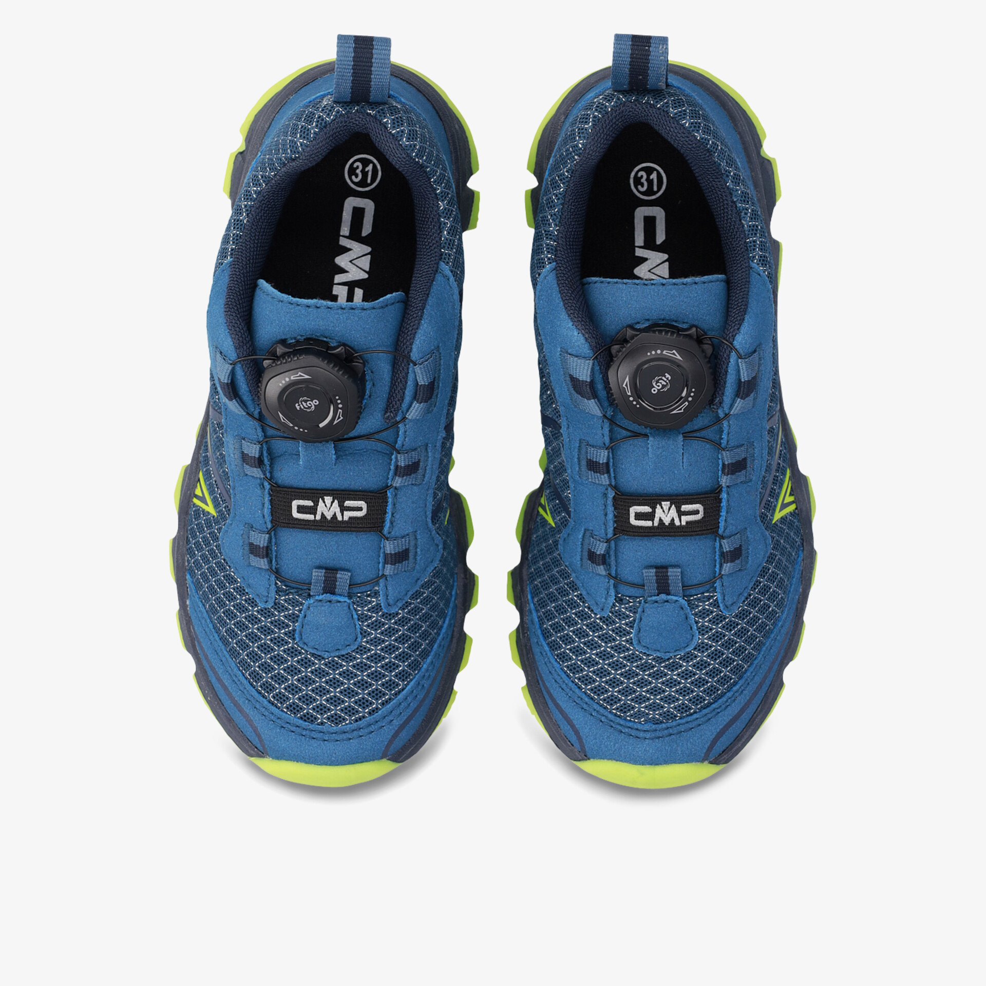 Moderne blaue Sportschuhe von oben, optimaler Halt und Komfort mit stylischer Optik.