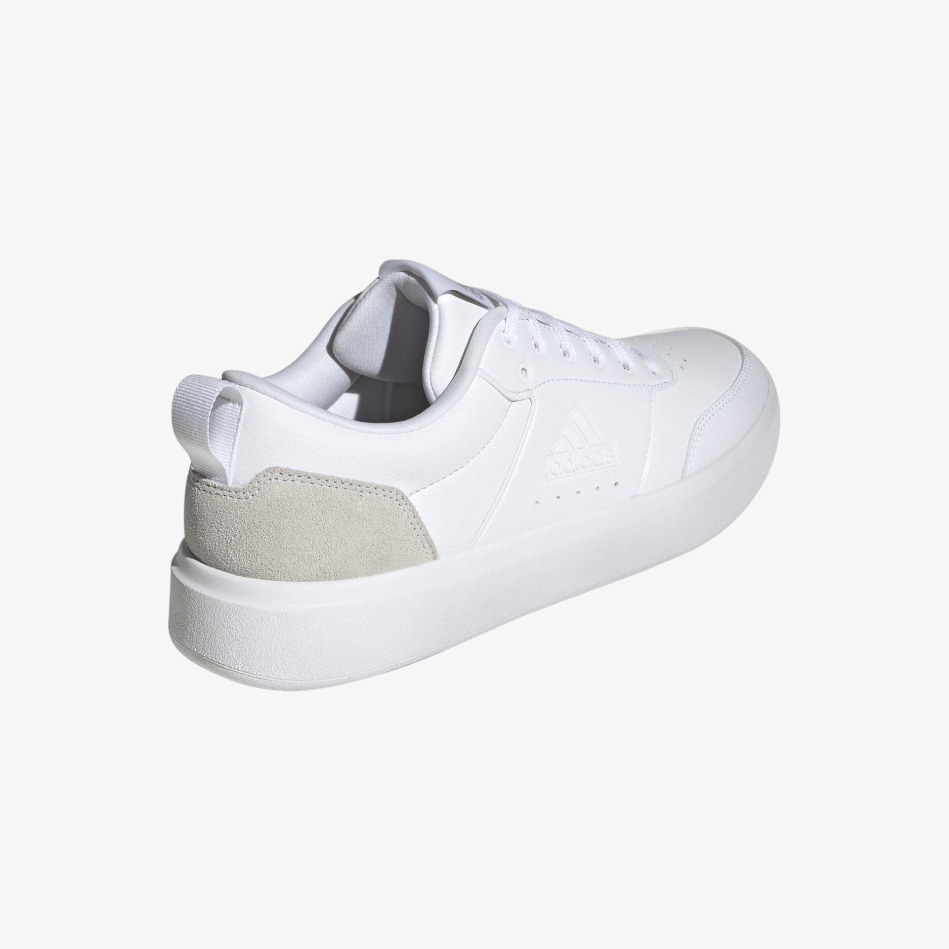 Weißer Sneaker mit beigem Detail und modernem Design, ideal für lässige und stilvolle Outfits.
