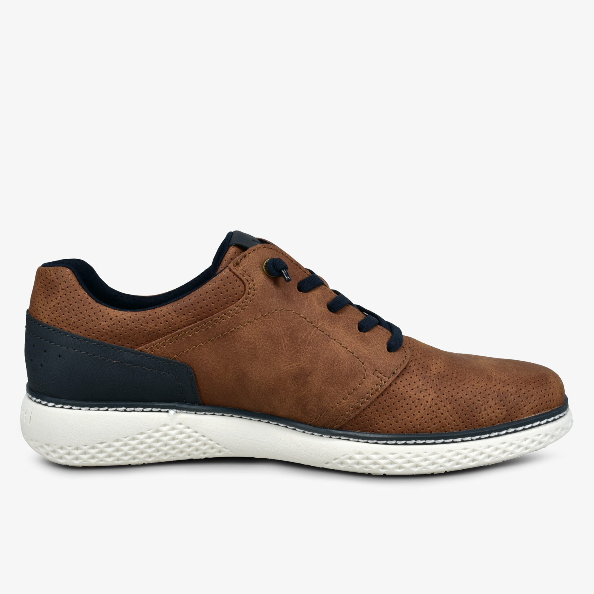 Eleganter brauner Schuh mit schwarzem Detail, leichter Sohle und modernem Design, bequem und atmungsaktiv