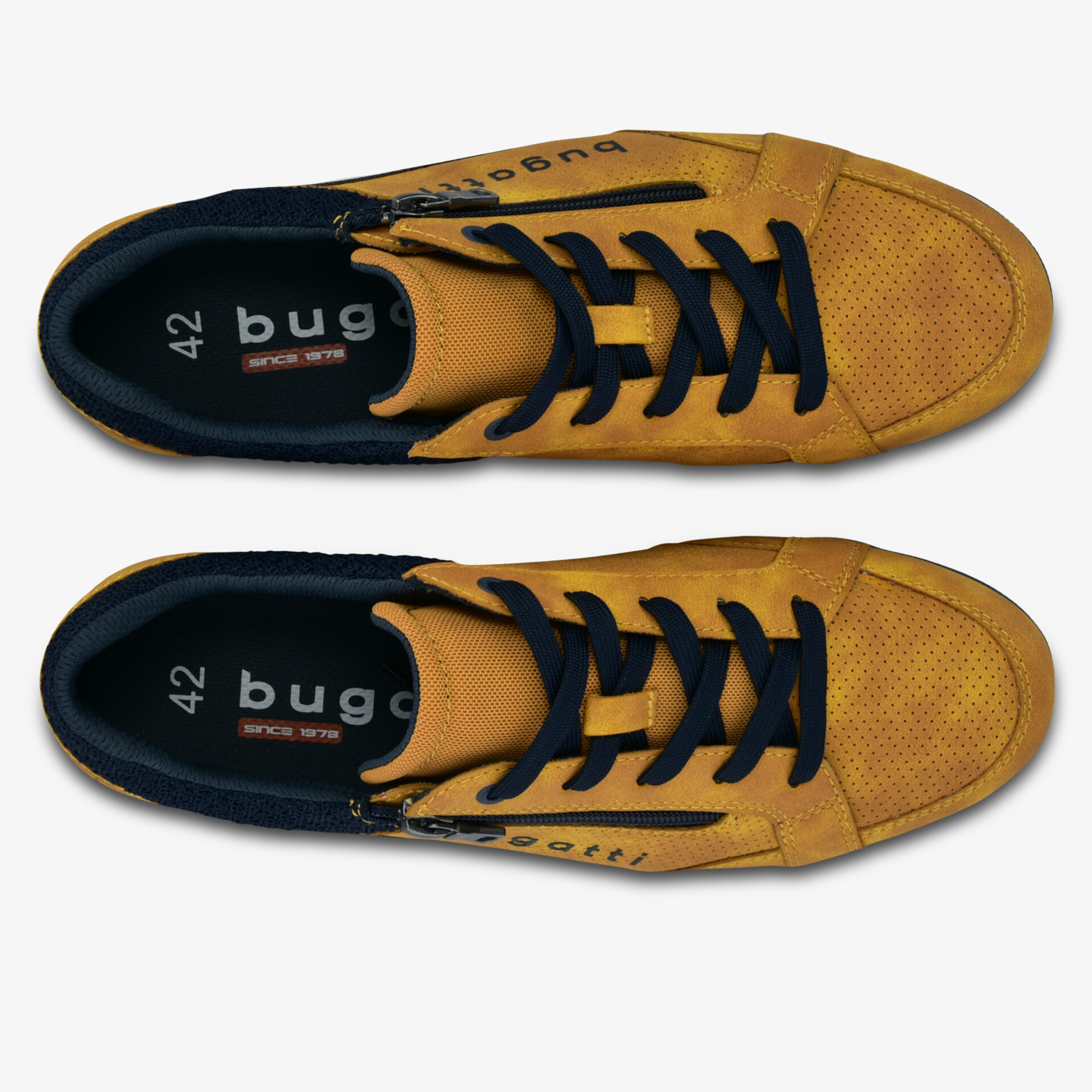 Moderne gelbe Sneaker mit schwarzer Schnürung und bequemer Passform, geeignet für diverse Anlässe.