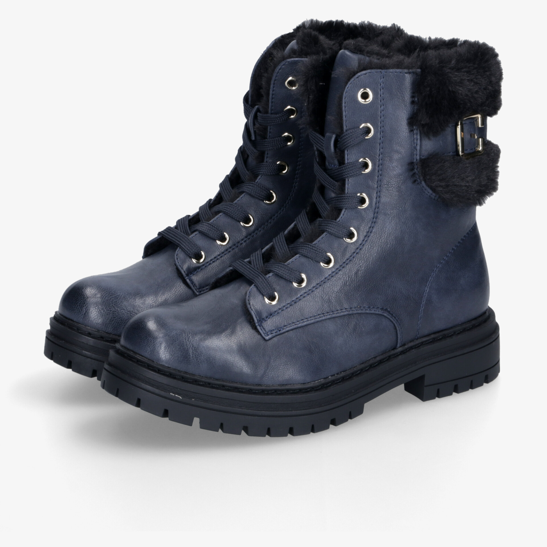 Marineblaue Winterstiefel mit warmem Futter, robuster Sohle und sicherer Schnürung für komfortablen Halt