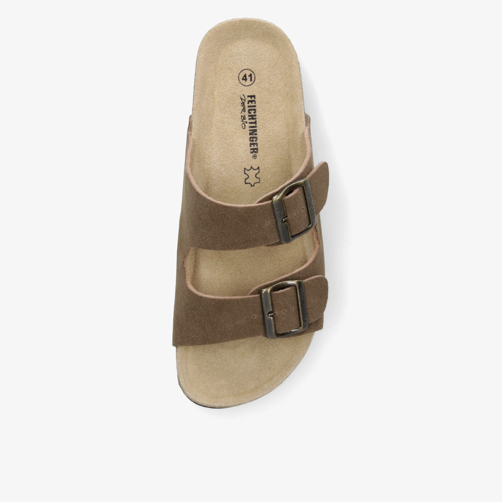 Bequeme braune Pantolette mit zwei verstellbaren Riemen, weichem Fußbett und rutschfester Sohle