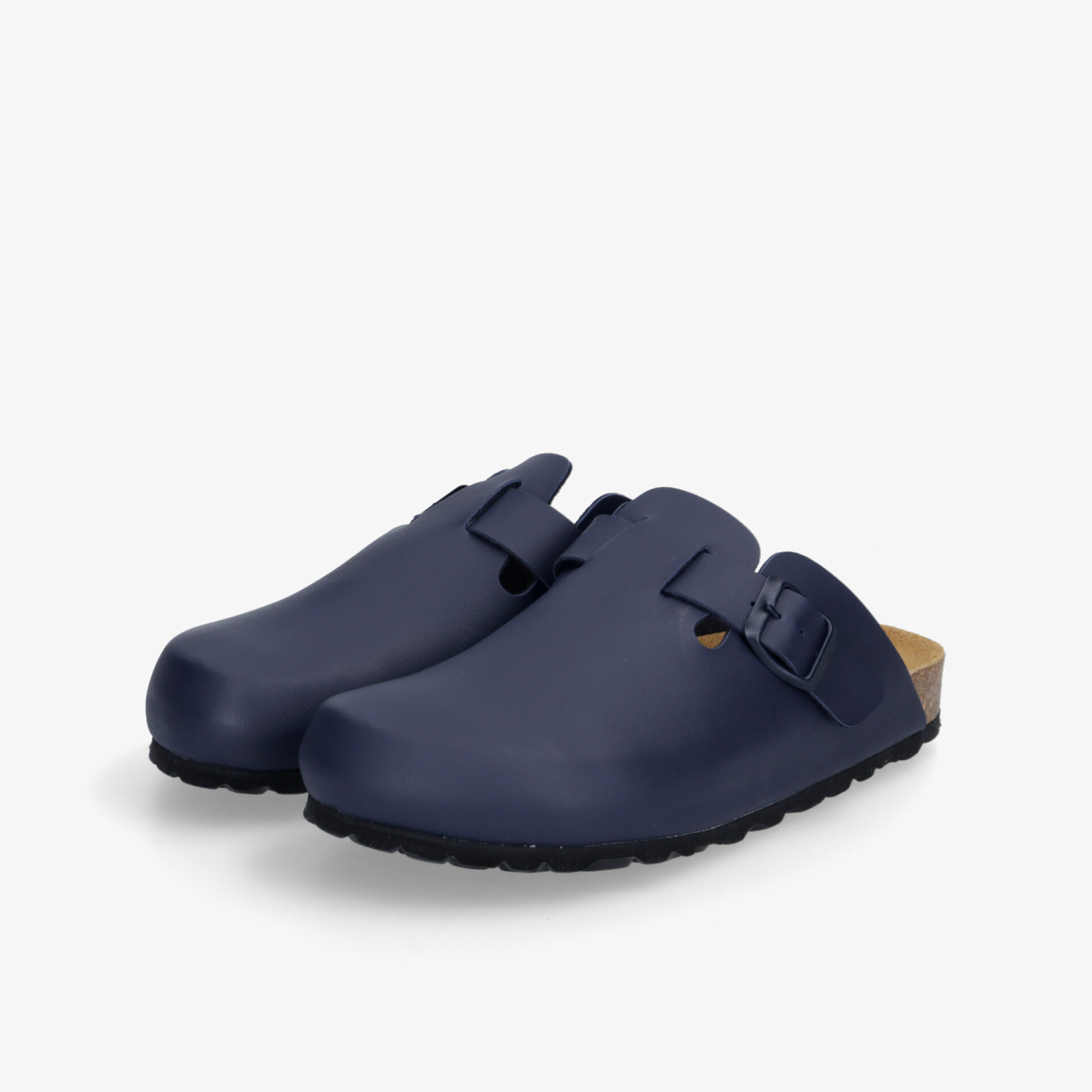 Ergonomische Clogs in Dunkelblau mit verstellbarer Schnalle und rutschfester Sohle für optimalen Komfort.