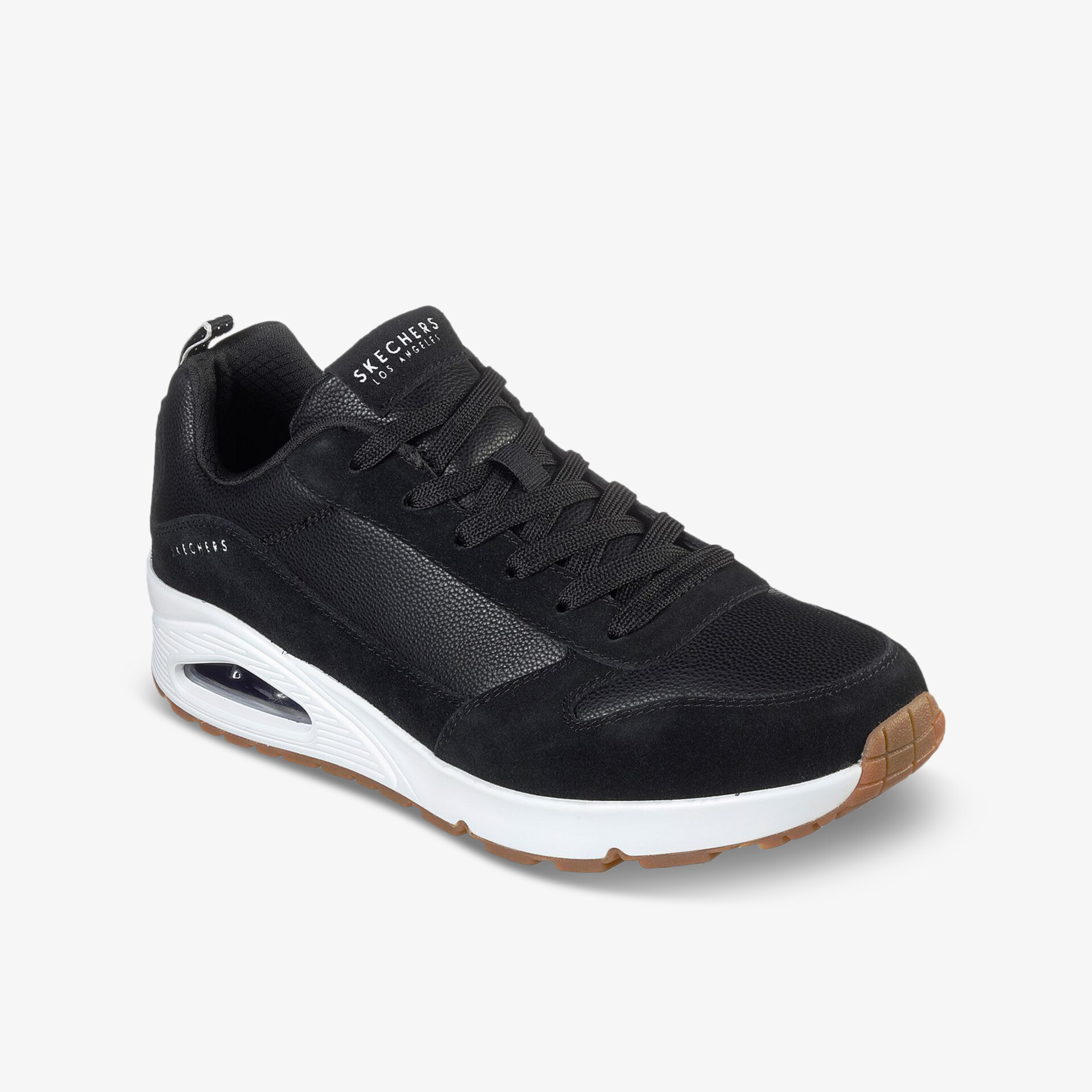 Moderner schwarzer Sneaker mit weißer Sohle, atmungsaktiv und komfortabel für sportliche Aktivitäten