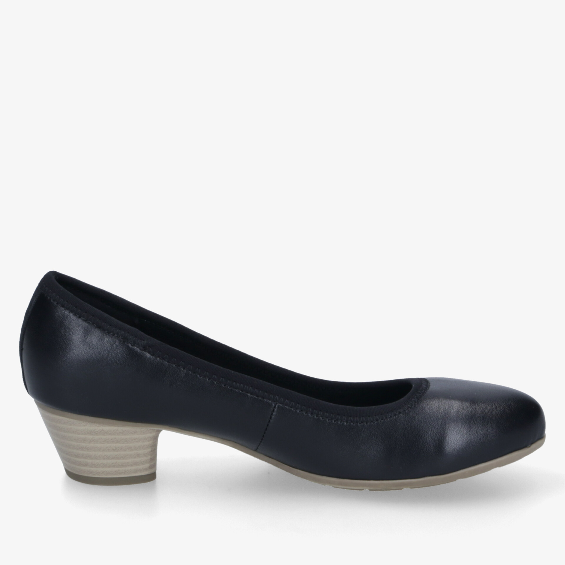 Eleganter klassischer Pumps mit bequemem mittelhohem Absatz und hochwertigem Leder seitliche Ansicht