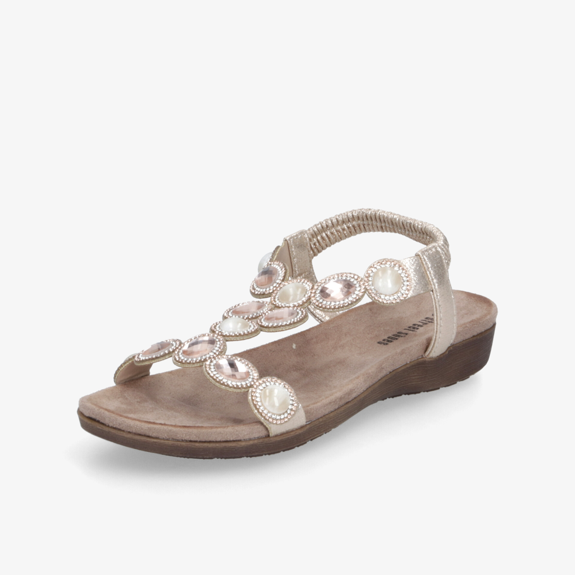 Bequeme Sandale mit verstellbarem Riemen und dekorativen Metallic-Elementen, rutschfeste Sohle für sicheren Halt